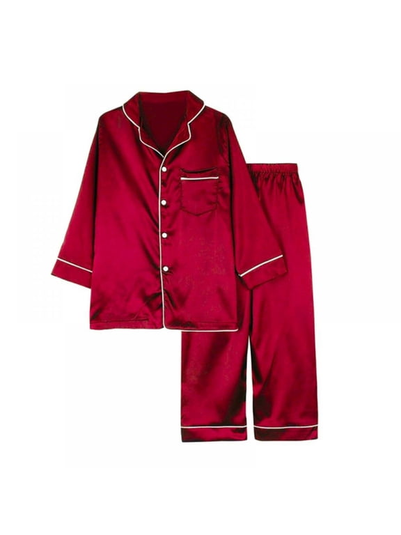 Autumn Kids Cotton Silk Pajamas Set Pajamas Long Sleeve Button Down Sleepwear Loungewear