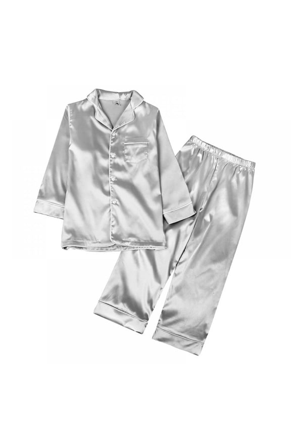 Autumn Kids Cotton Silk Pajamas Set Pajamas Long Sleeve Button Down Sleepwear Loungewear