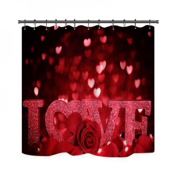 Oaktree New Valentine's Day 3D Digital Printing Shower Curtain 4-piece Set For Home Hotel Party Decoration