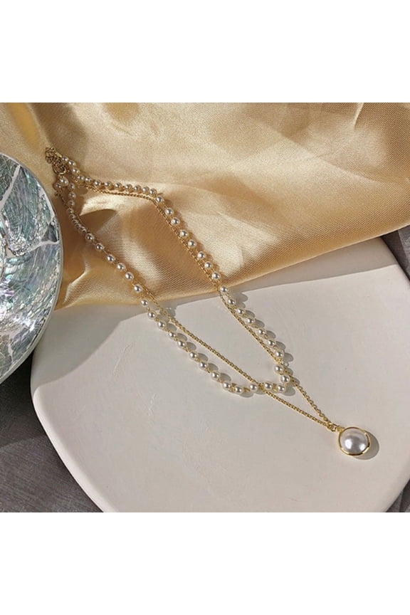 Super Fairy Double Pearl Pendant, Fairy Tale Clavicle Chain Necklace, Matching Spring Square Neck Round Neck Top, Golden Silver, Party Accessories, Holiday Gift, Mother's Day Gift