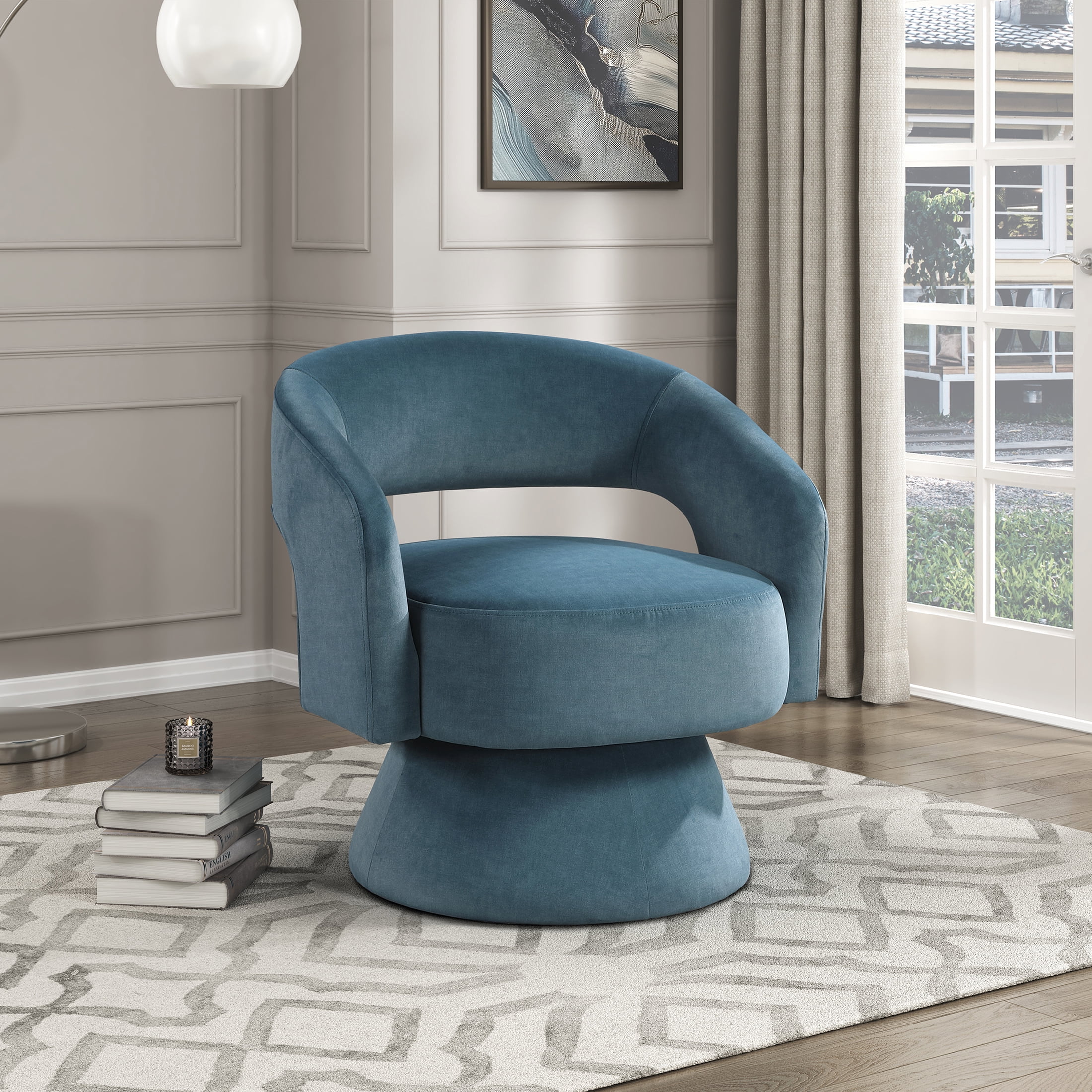 OakvillePark Alderwyn Velvet Swivel Chair with Round Base, Dark Teal