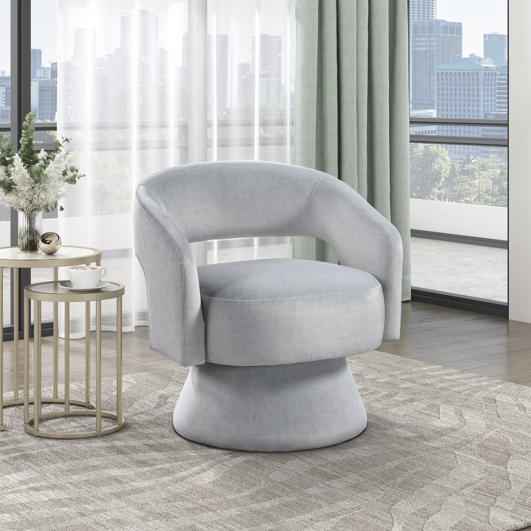 OakvillePark Alderwyn Velvet Swivel Chair with Round Base, Gray