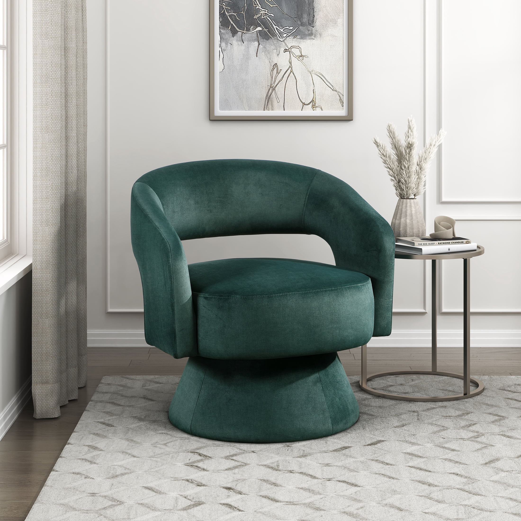 OakvillePark Alderwyn Velvet Swivel Chair with Round Base, Green