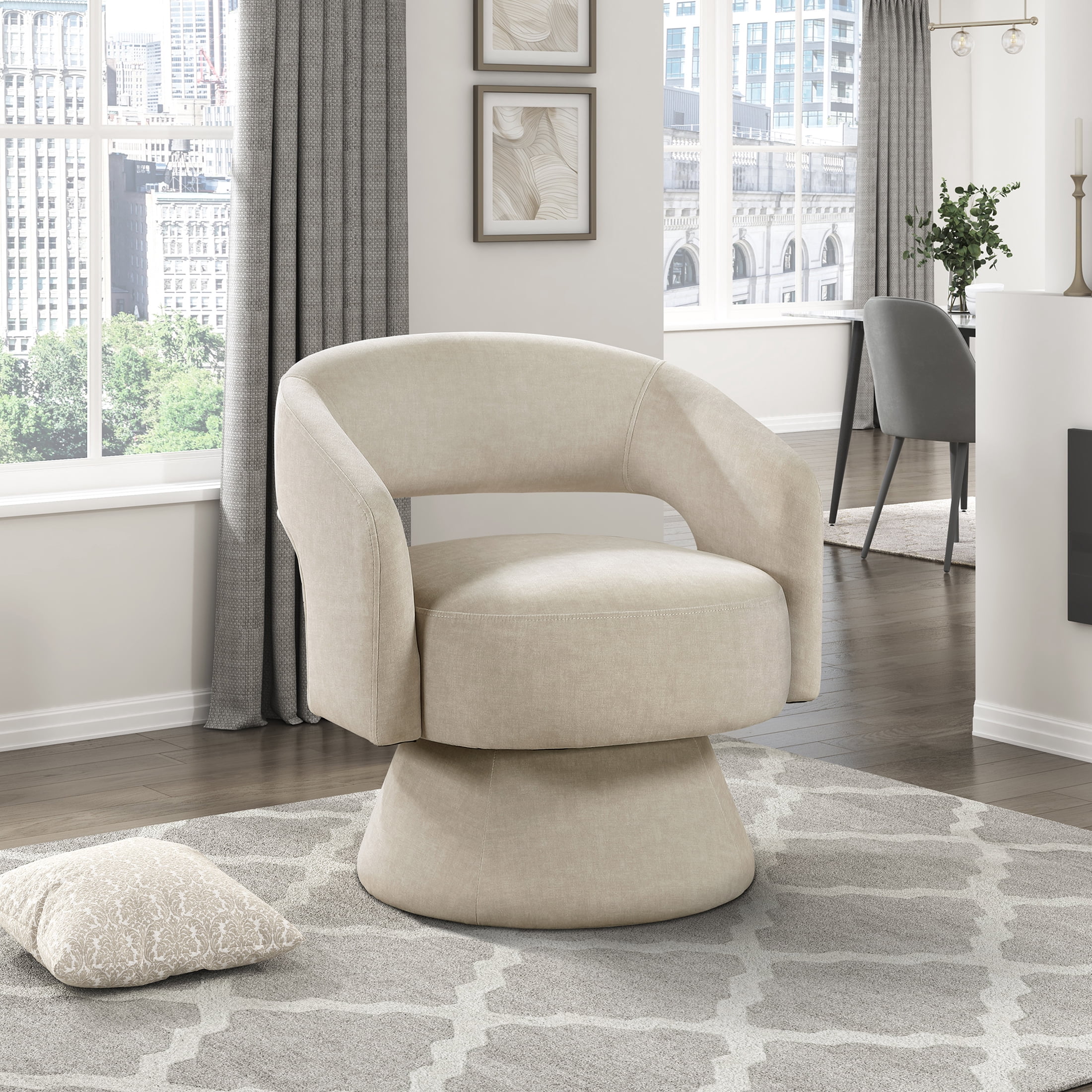 OakvillePark Alderwyn Velvet Swivel Chair with Round Base, Taupe