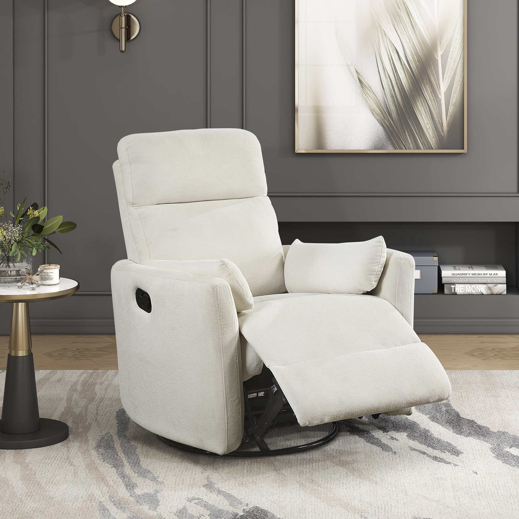 OakvillePark Allura Microfiber Swivel Glider Manual Reclining Chair, Beige