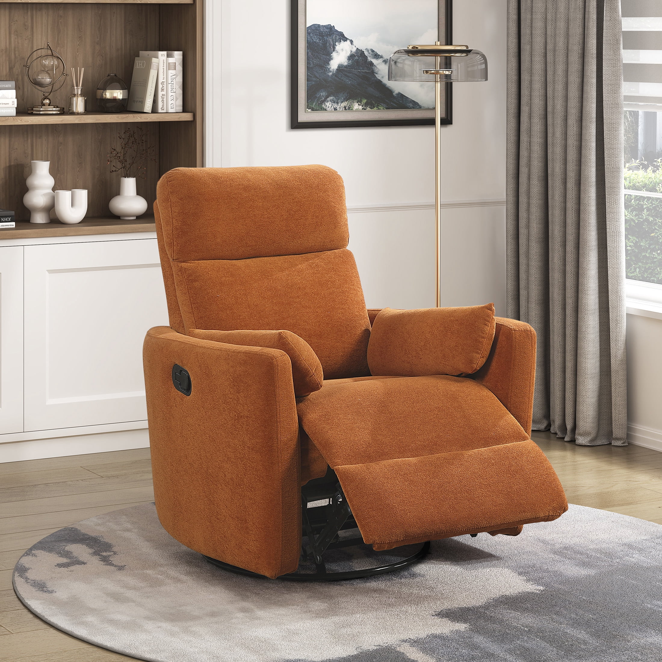 OakvillePark Allura Microfiber Swivel Glider Manual Reclining Chair, Orange