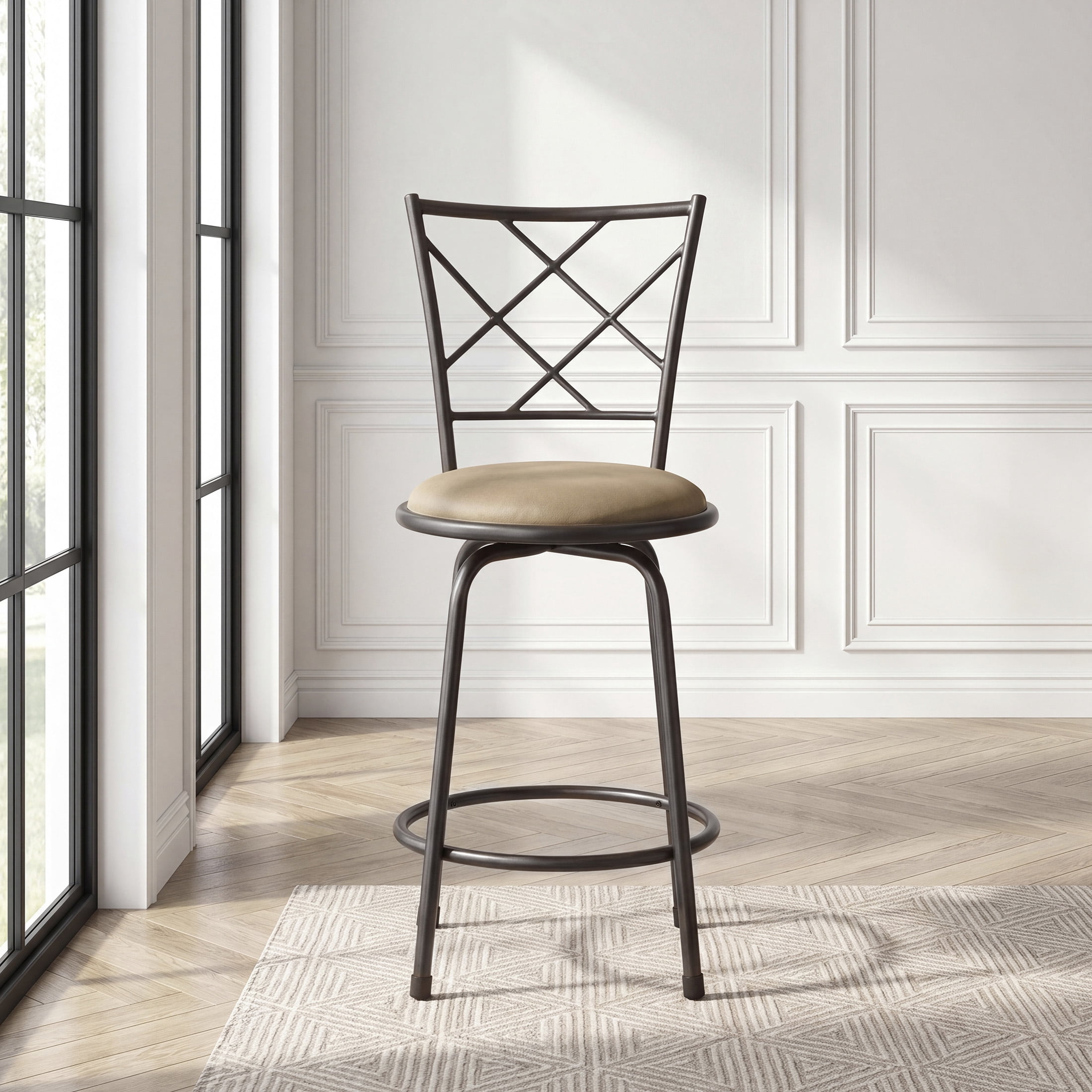 OakvillePark Alto Round Seat Cross Open Back Convertible Swivel Counter/Pub Height Chair, Dark Brown (Set of 3)