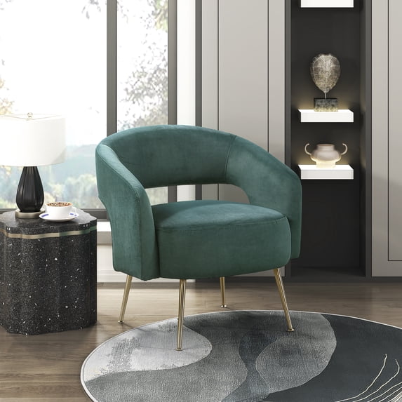 OakvillePark Arcluna Velvet Accent Chair with Metal Legs, Dark Green