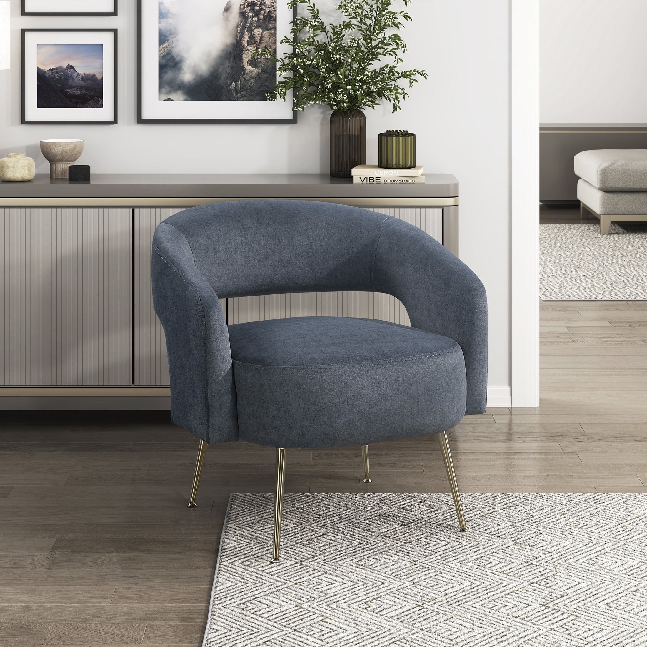 OakvillePark Arcluna Velvet Accent Chair with Metal Legs, Dark Gray