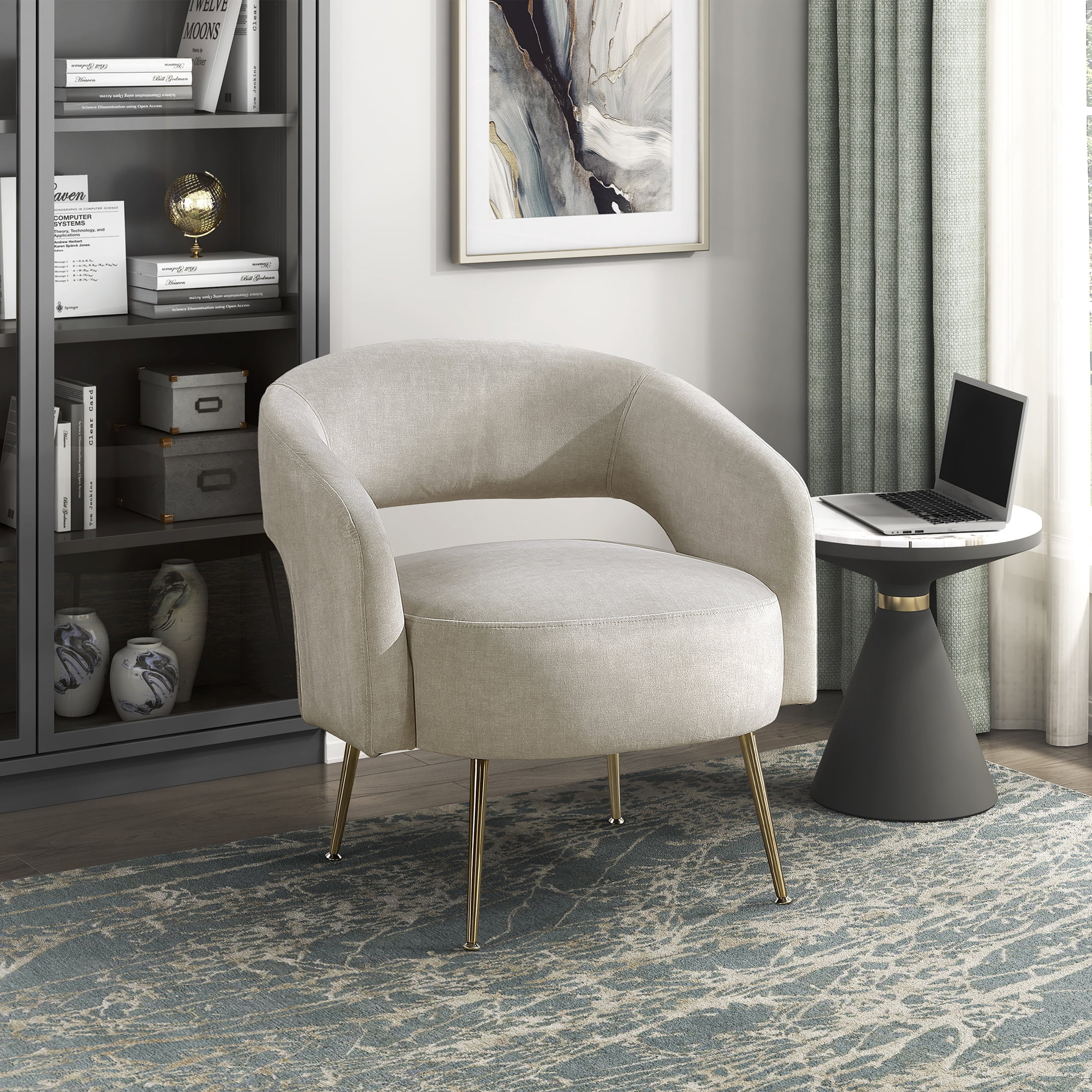 OakvillePark Arcluna Velvet Accent Chair with Metal Legs, Taupe