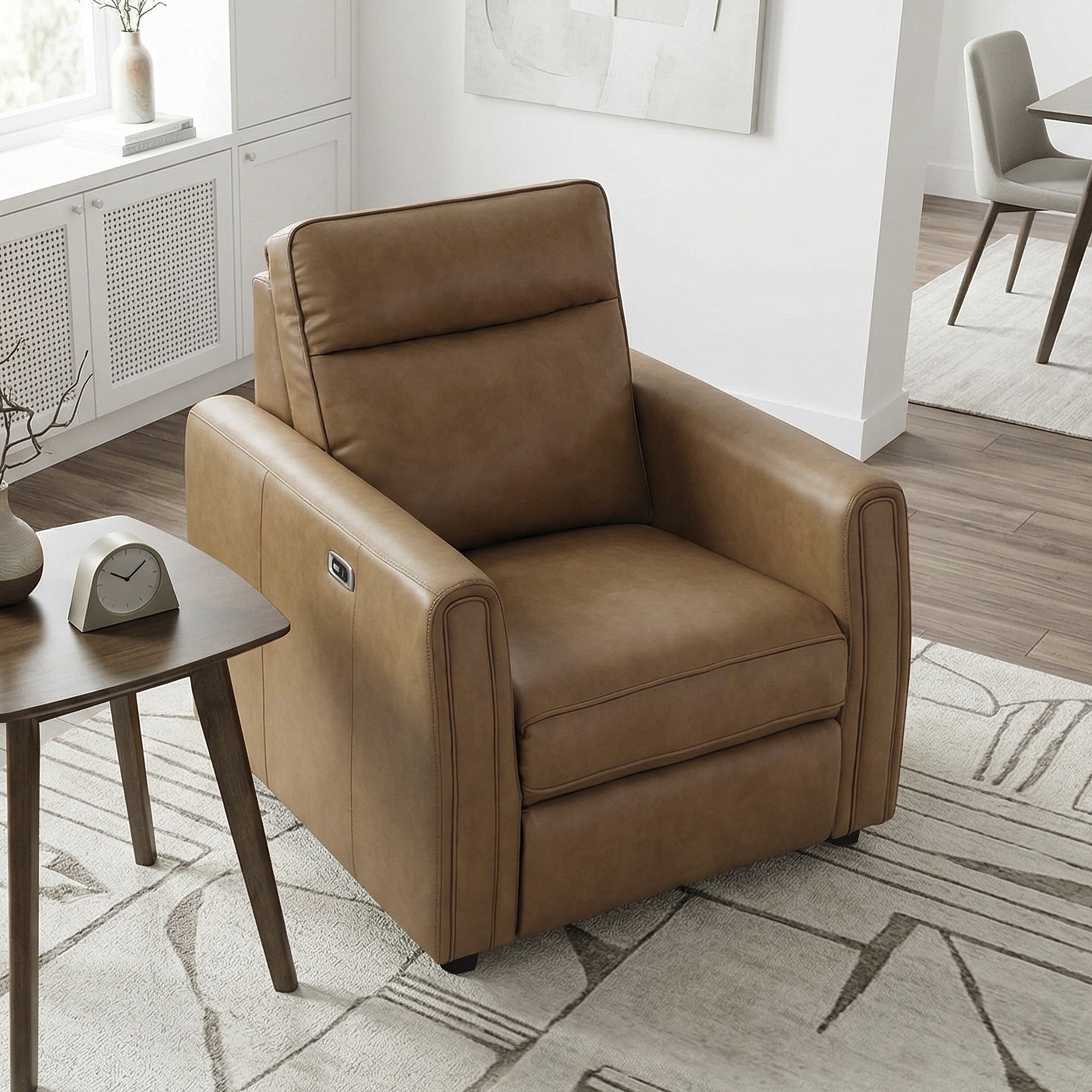 OakvillePark Ardena Faux Leather Power Reclining Chair with Rounded Track Arms, Zero Wall Recliner, Brown