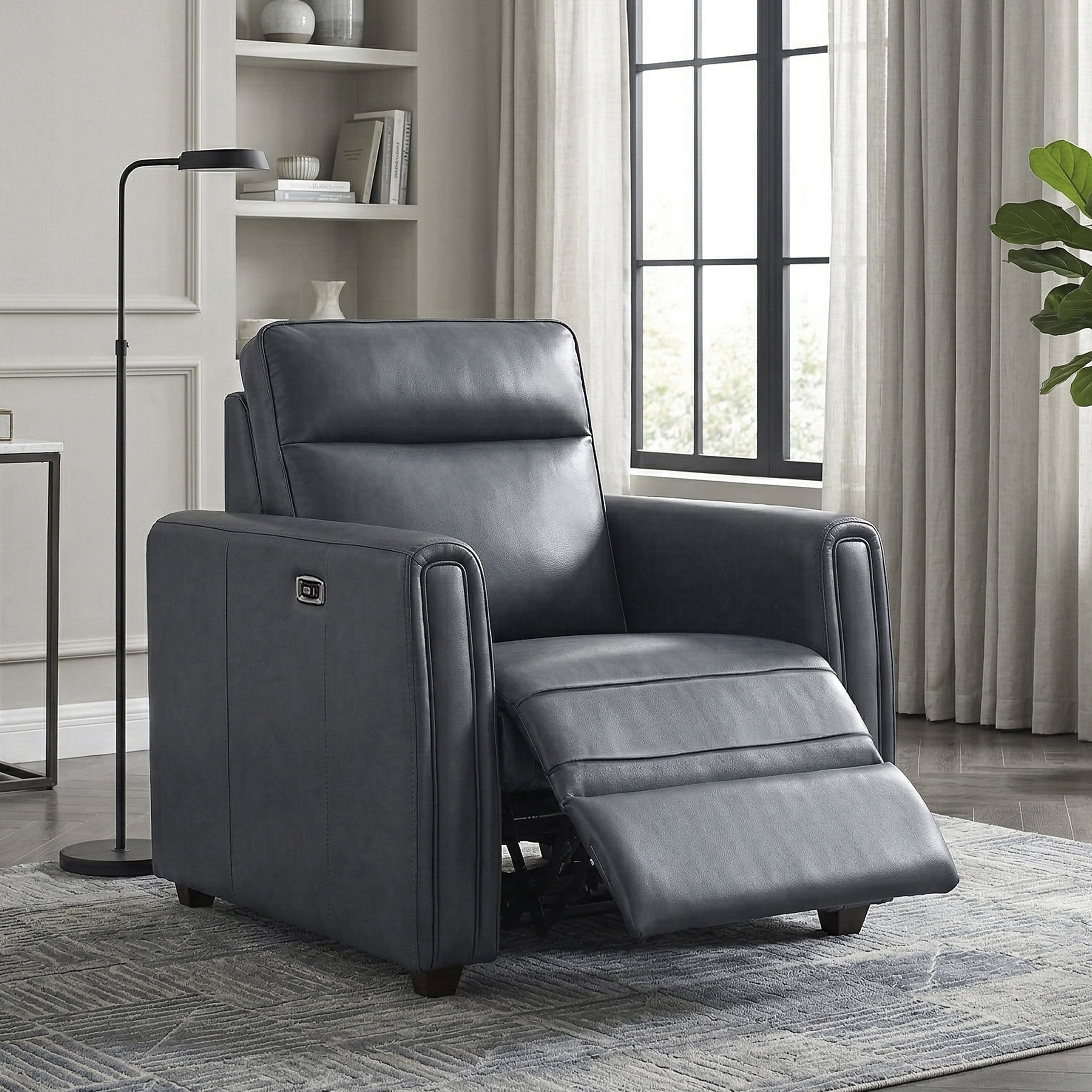 OakvillePark Ardena Faux Leather Power Reclining Chair with Rounded Track Arms, Zero Wall Recliner, Navy