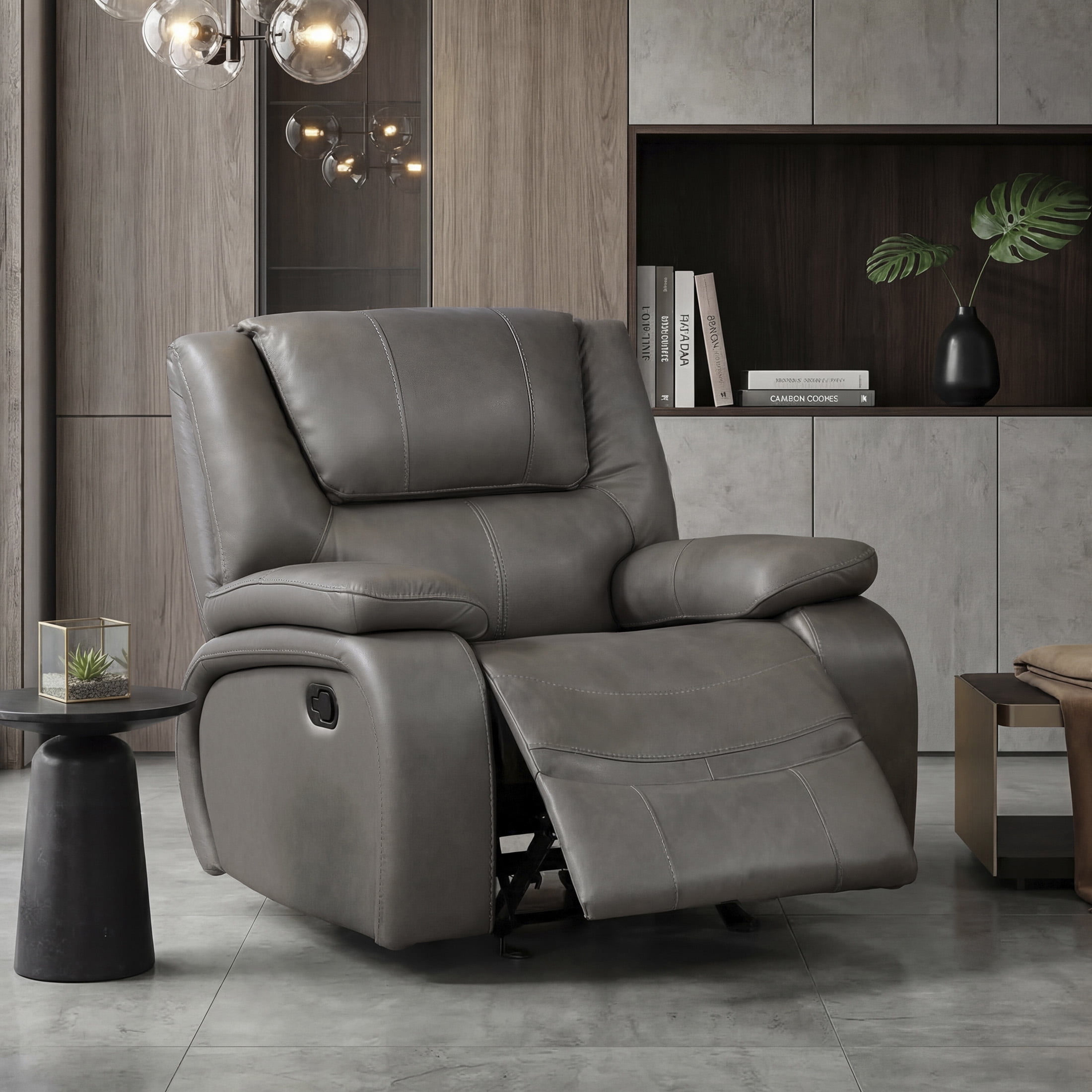 OakvillePark Arlisse Leather Match Glider Manual Reclining Chair, Gray