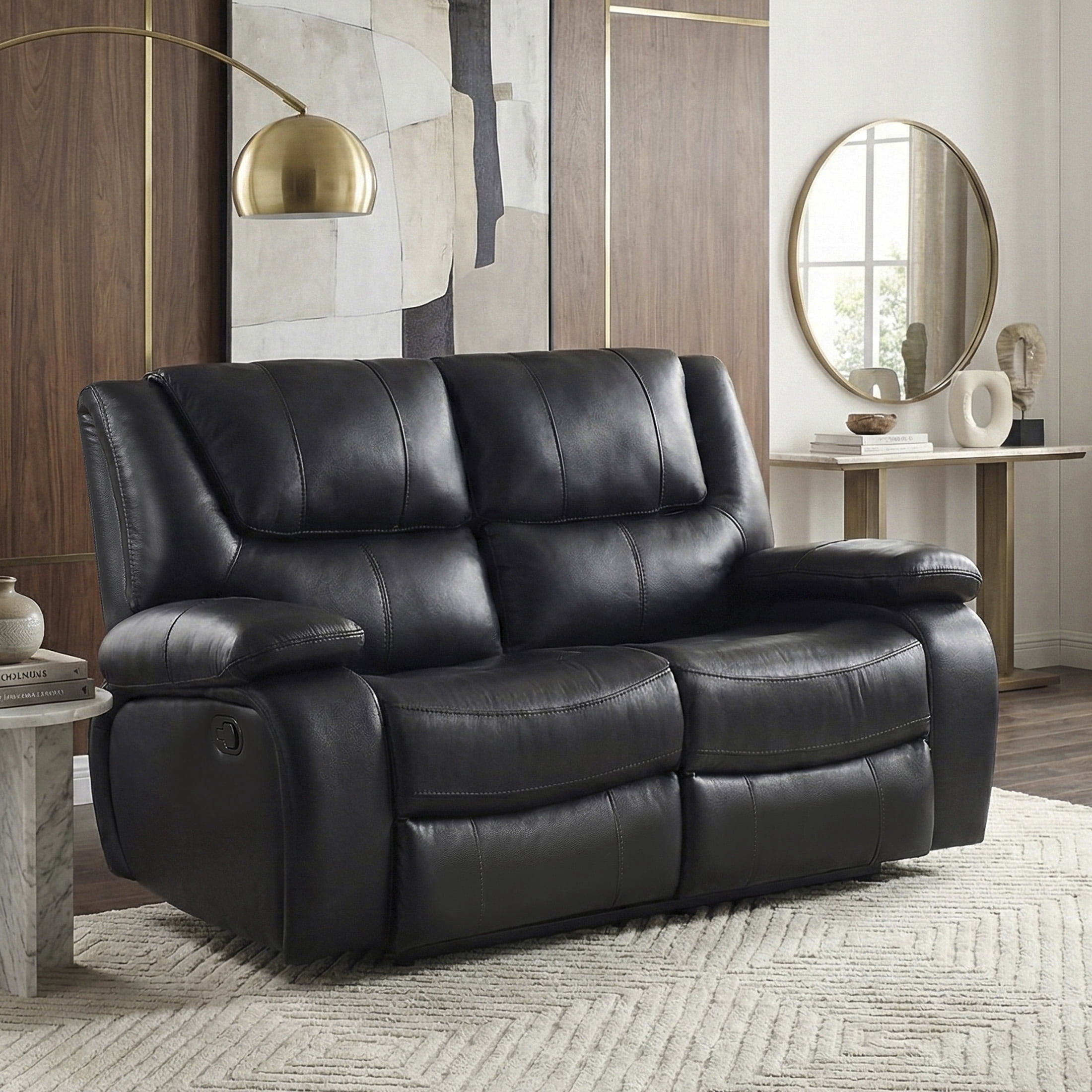 OakvillePark Arlisse Leather Match Manual Double Reclining Love Seat, Black