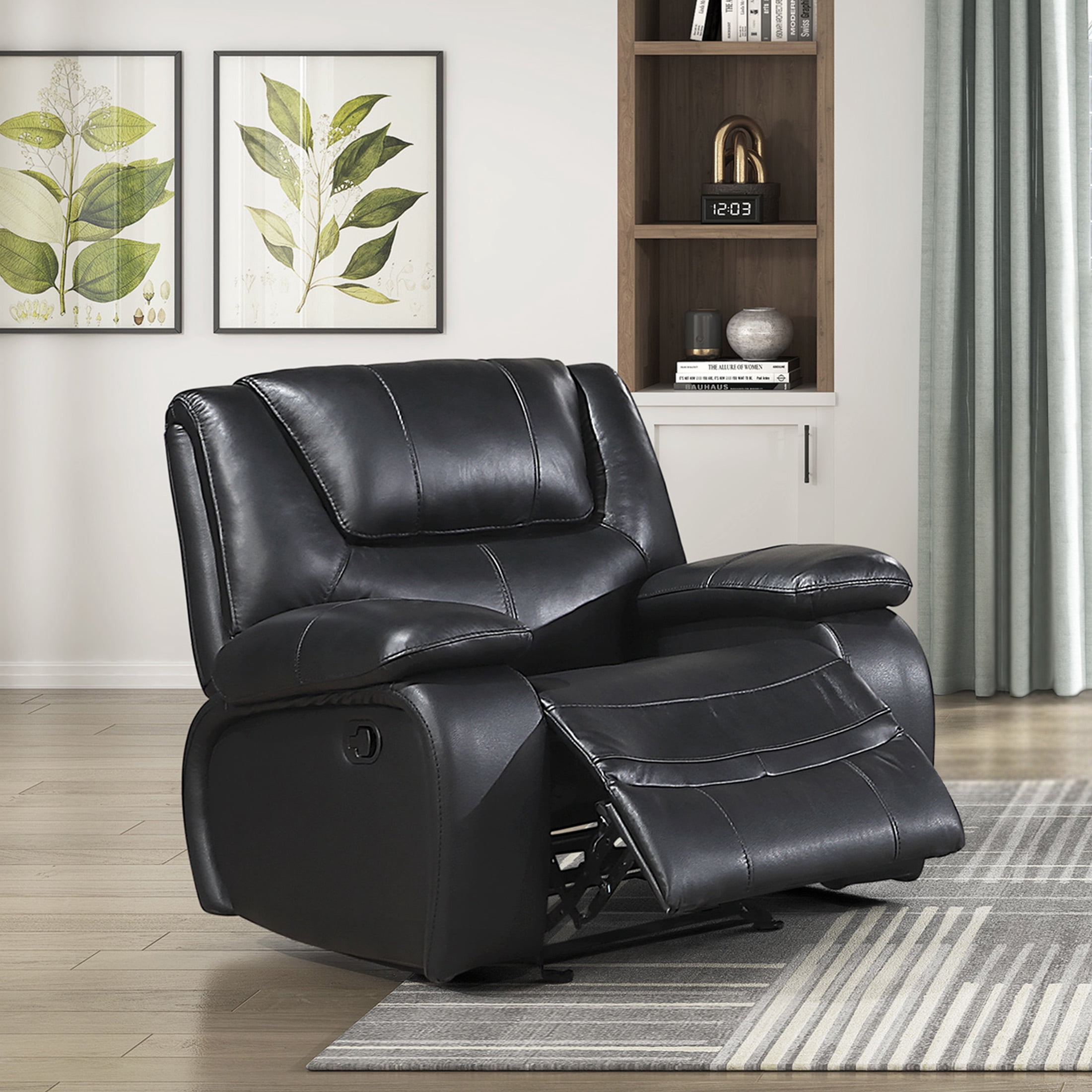 OakvillePark Arlisse Leather Match Manual Glider Reclining Chair, Black