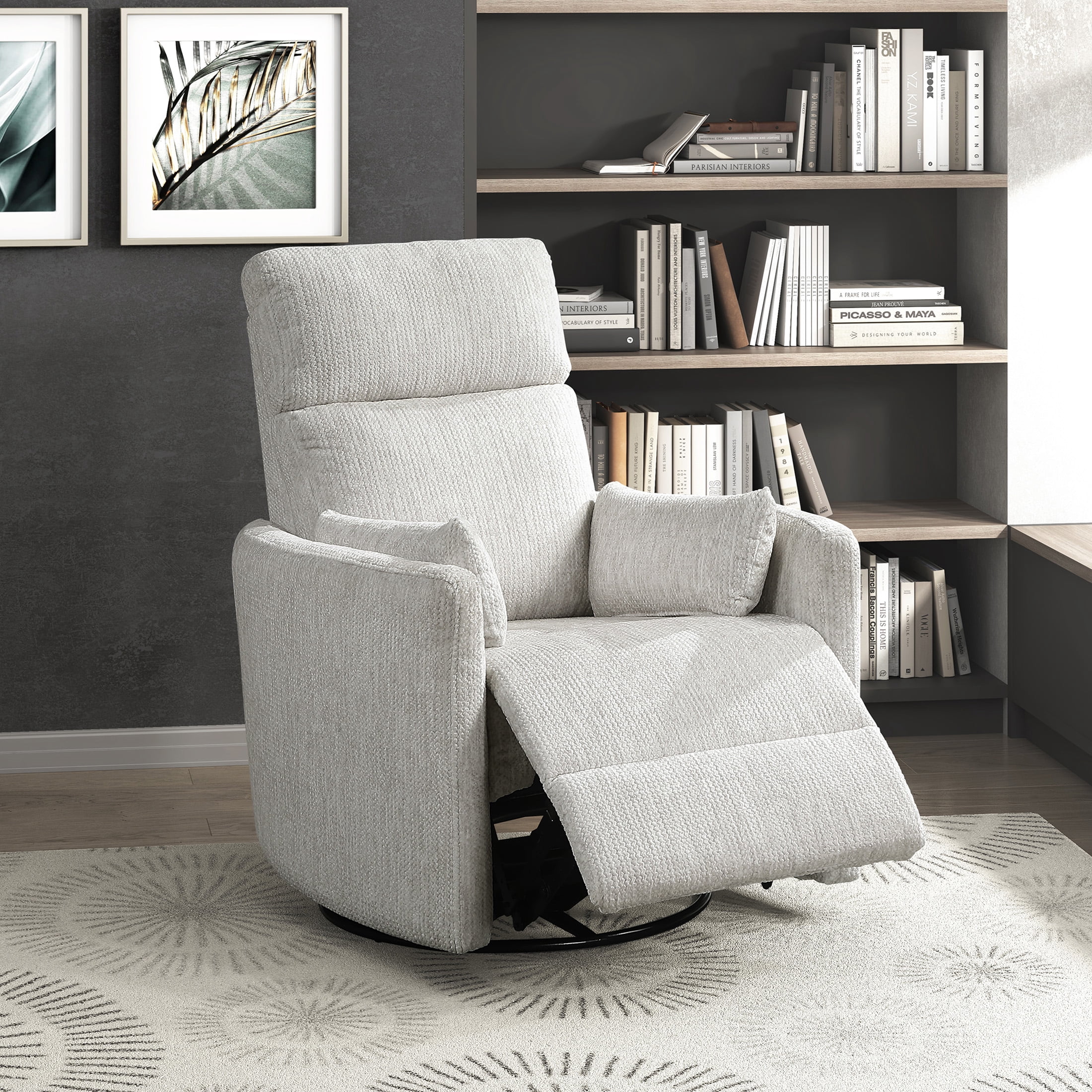 OakvillePark Arven Microfiber Swivel Glider Manual Reclining Chair, Beige