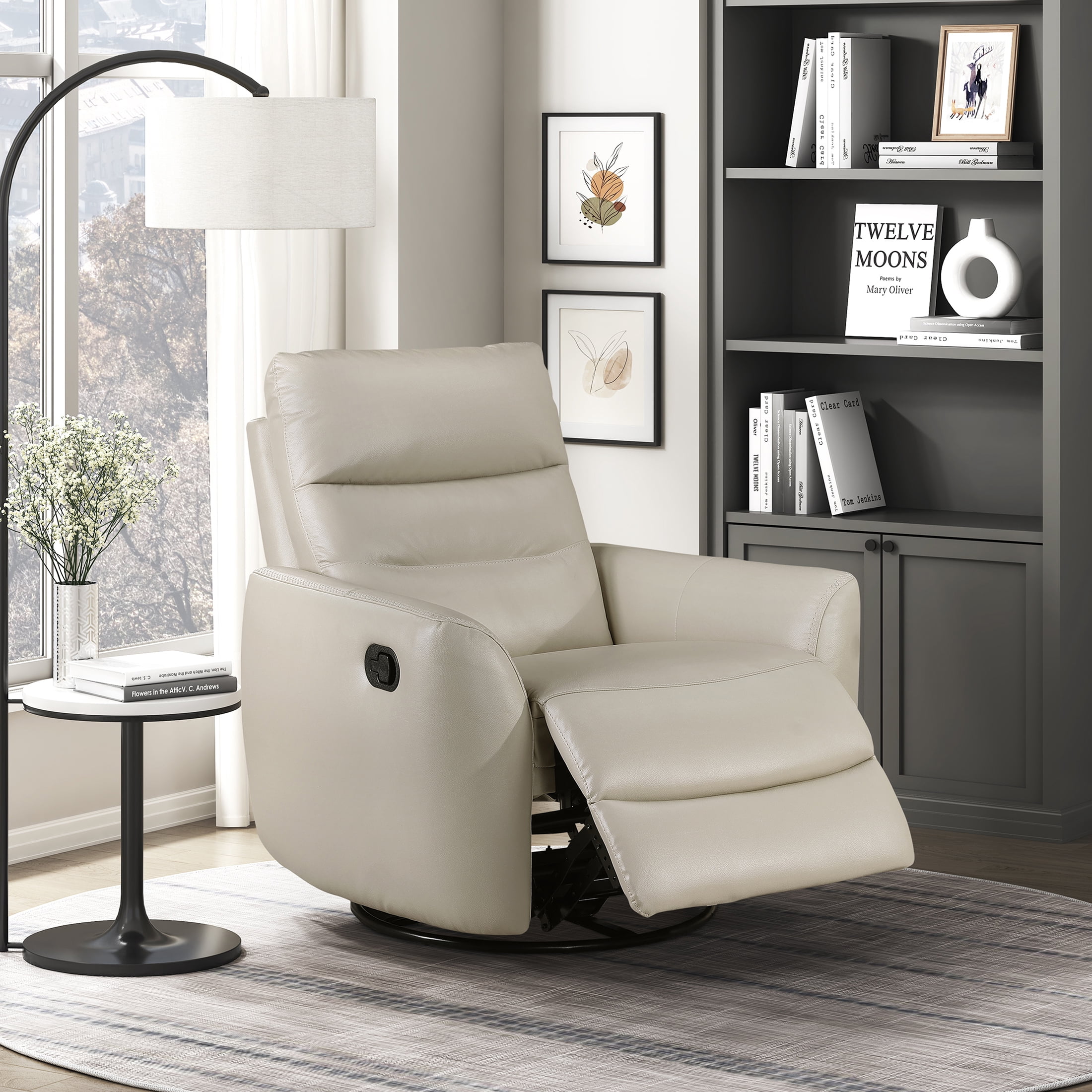 OakvillePark Ashwyn Bay Leather Match Swivel Glider Reclining Chair, Taupe
