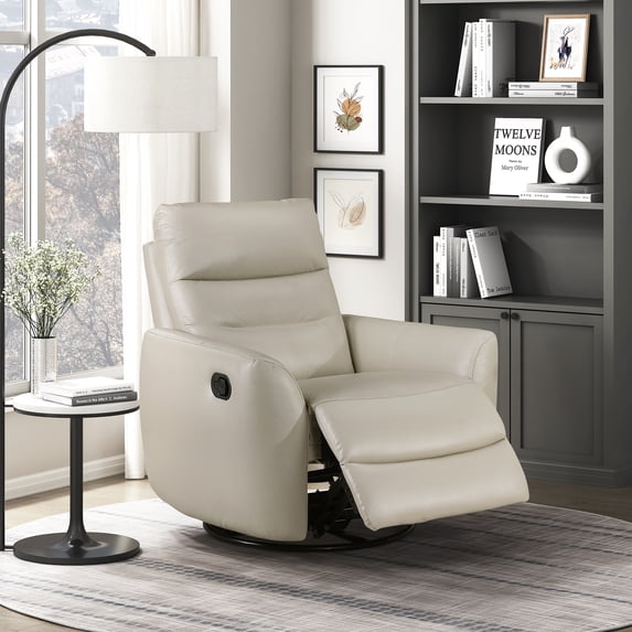 OakvillePark Ashwyn Bay Leather Match Swivel Glider Reclining Chair, Taupe