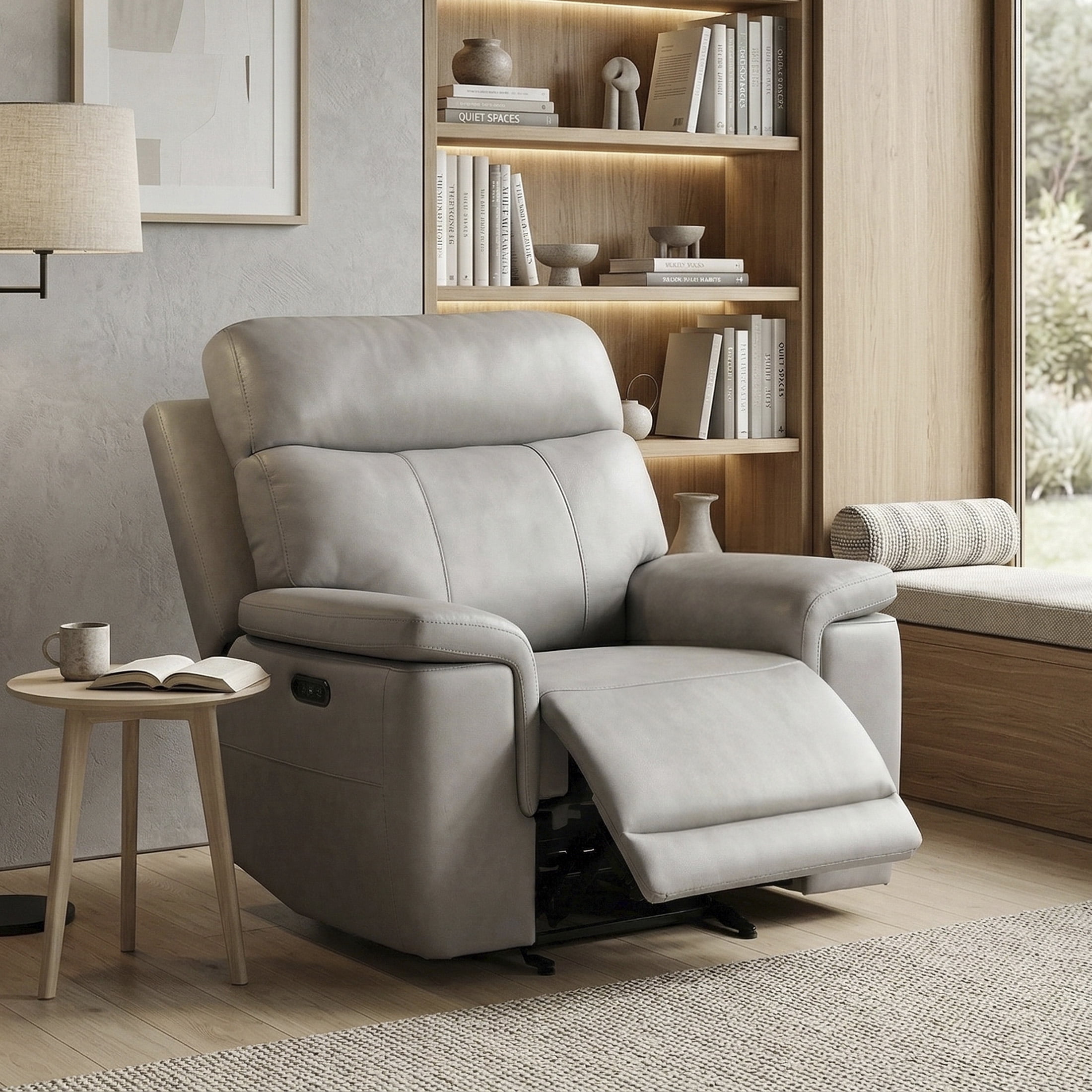OakvillePark Aurevia Leather Match Power Glider Reclining Chair with Power Headrest, Light Gray
