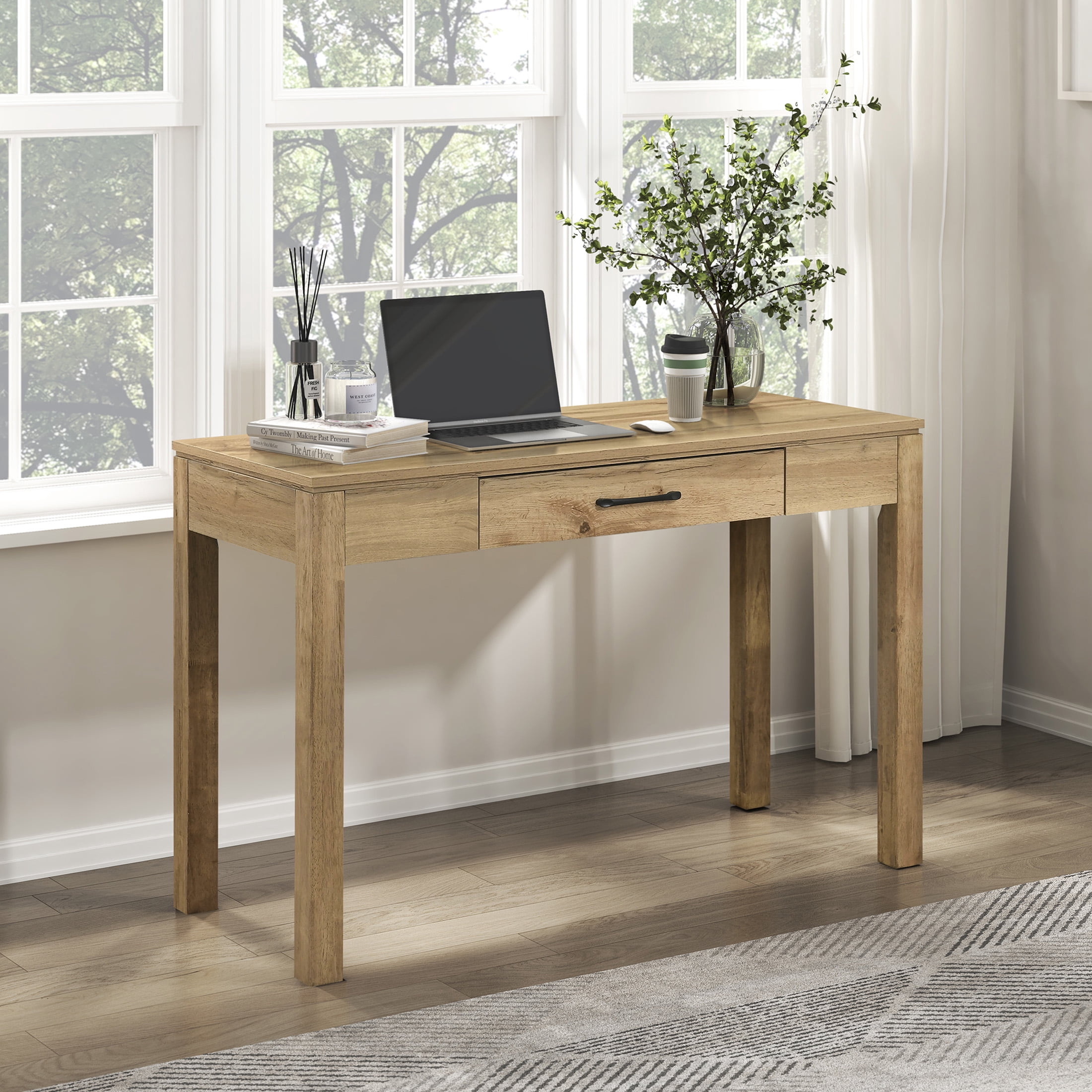 OakvillePark Avenshire Wood Rectangle Writing Desk with Power Outlet and USB Charging Port, Natural
