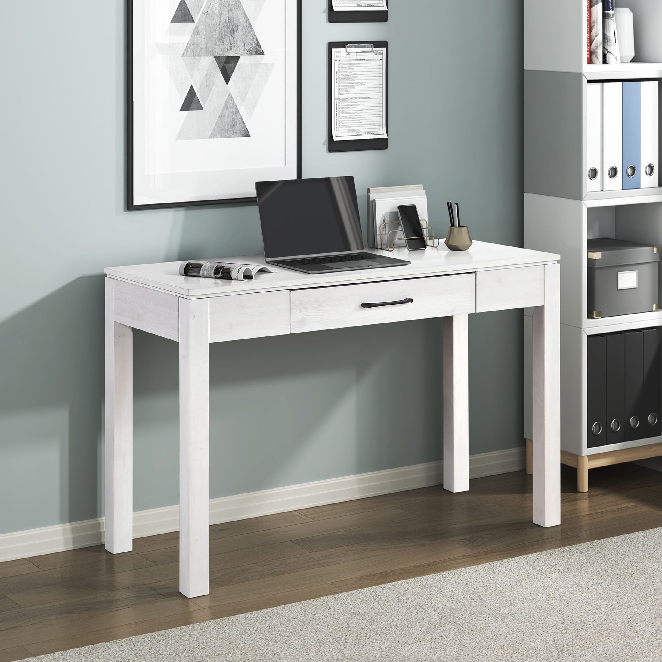 OakvillePark Avenshire Wood Rectangle Writing Desk with Power Outlet and USB Charging Port, White