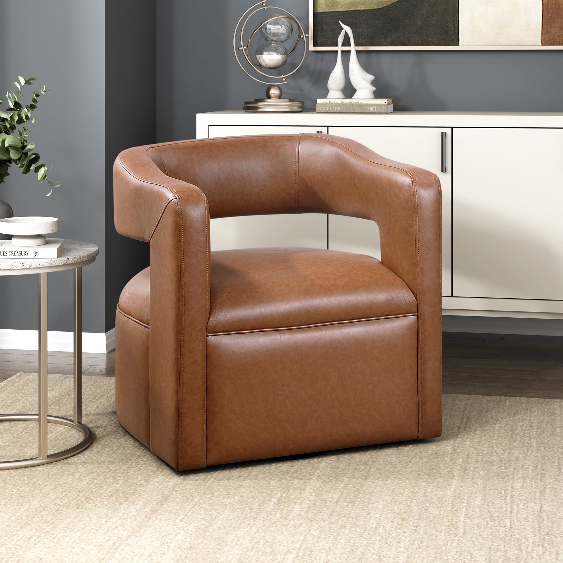 OakvillePark Azura Faux Leather Barrel Swivel Chair, Camel