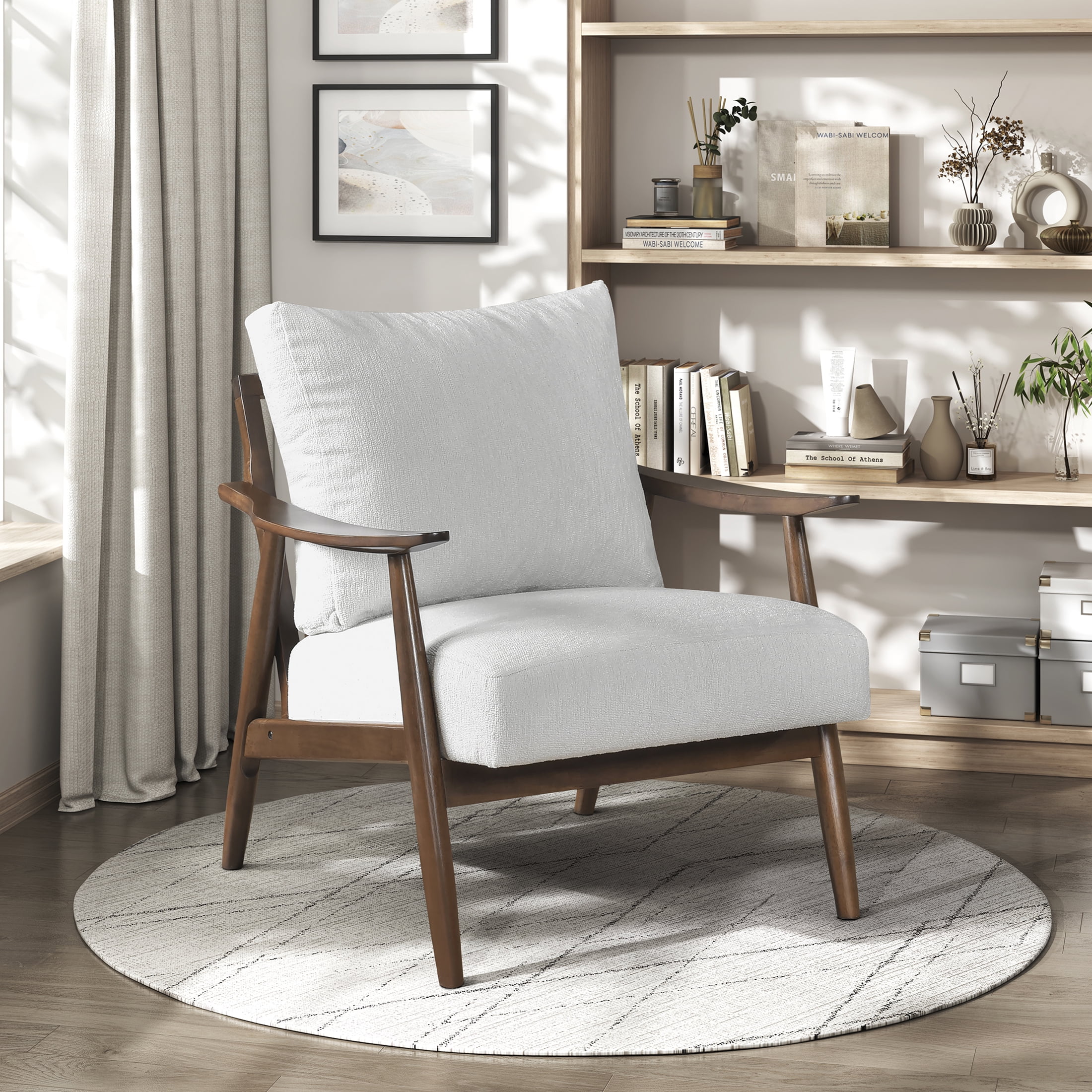 OakvillePark Bellharbor Chenille Accent Chair, Beige and Brown Wood