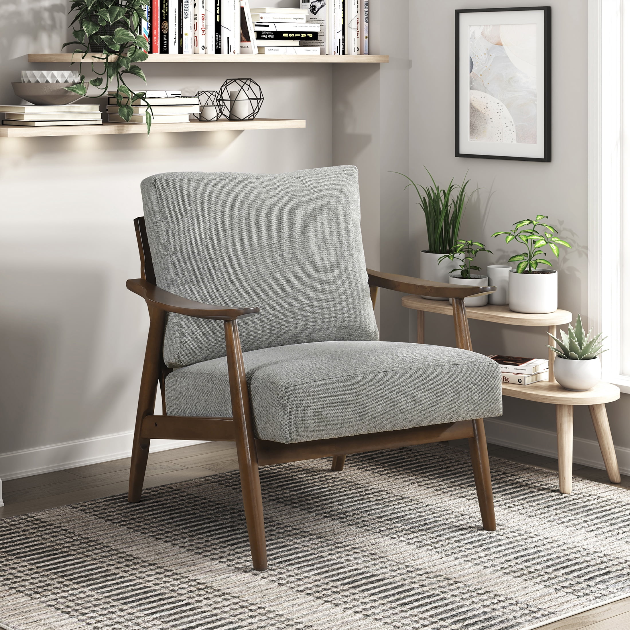 OakvillePark Bellharbor Chenille Accent Chair, Gray and Brown Wood
