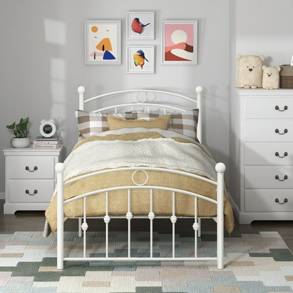 OakvillePark Bernal Heights Metal Platform Bed, Twin, White