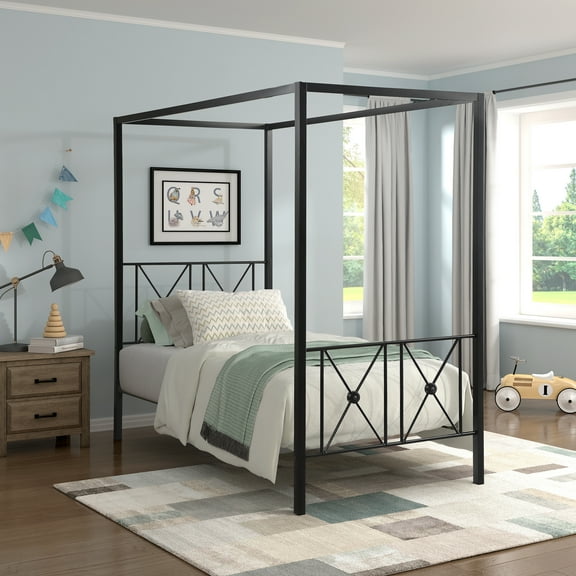 OakvillePark Bijou Double-X Metal Platform Bed, Twin, Black