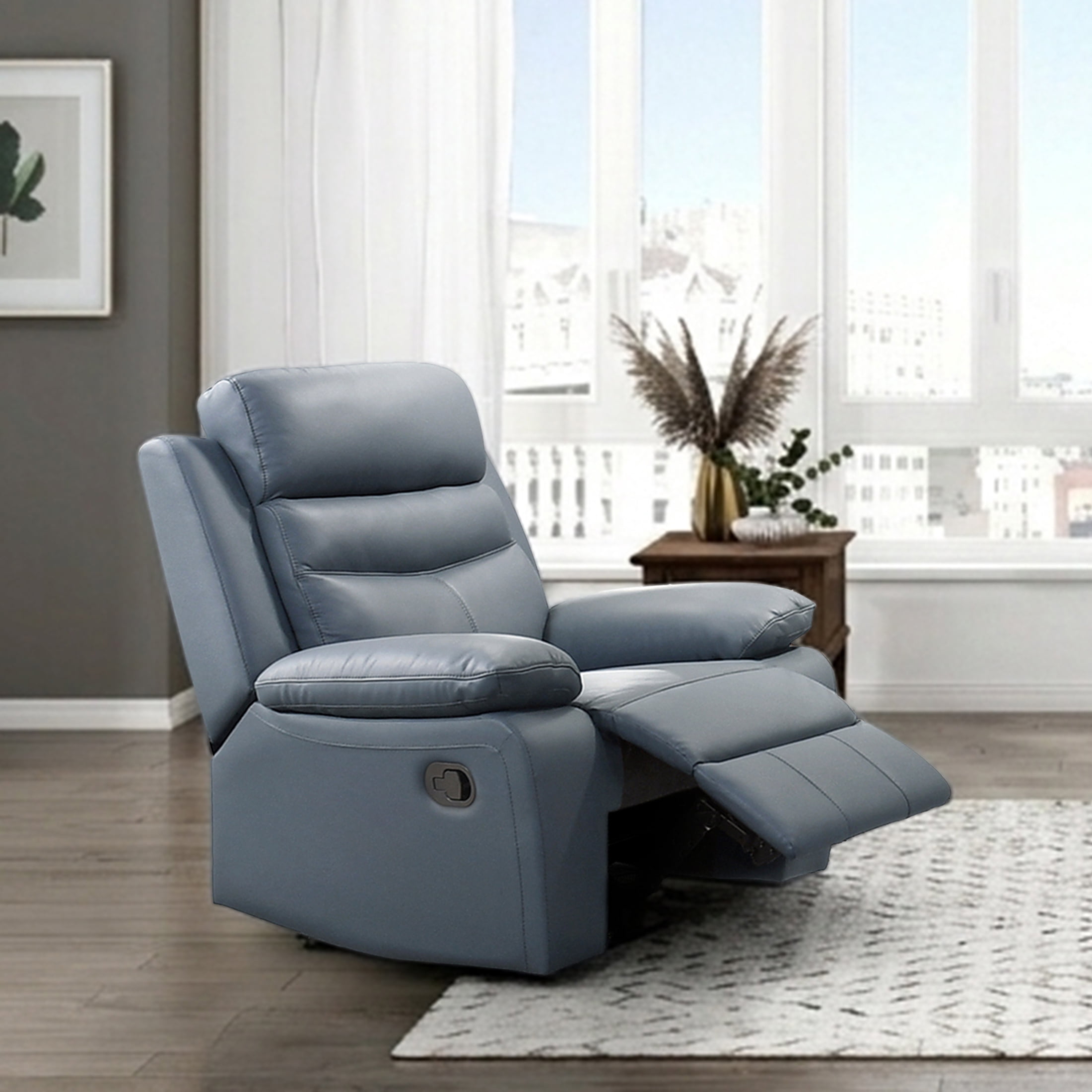 OakvillePark Blossomreach Leather Match Manual Recliner, Blue