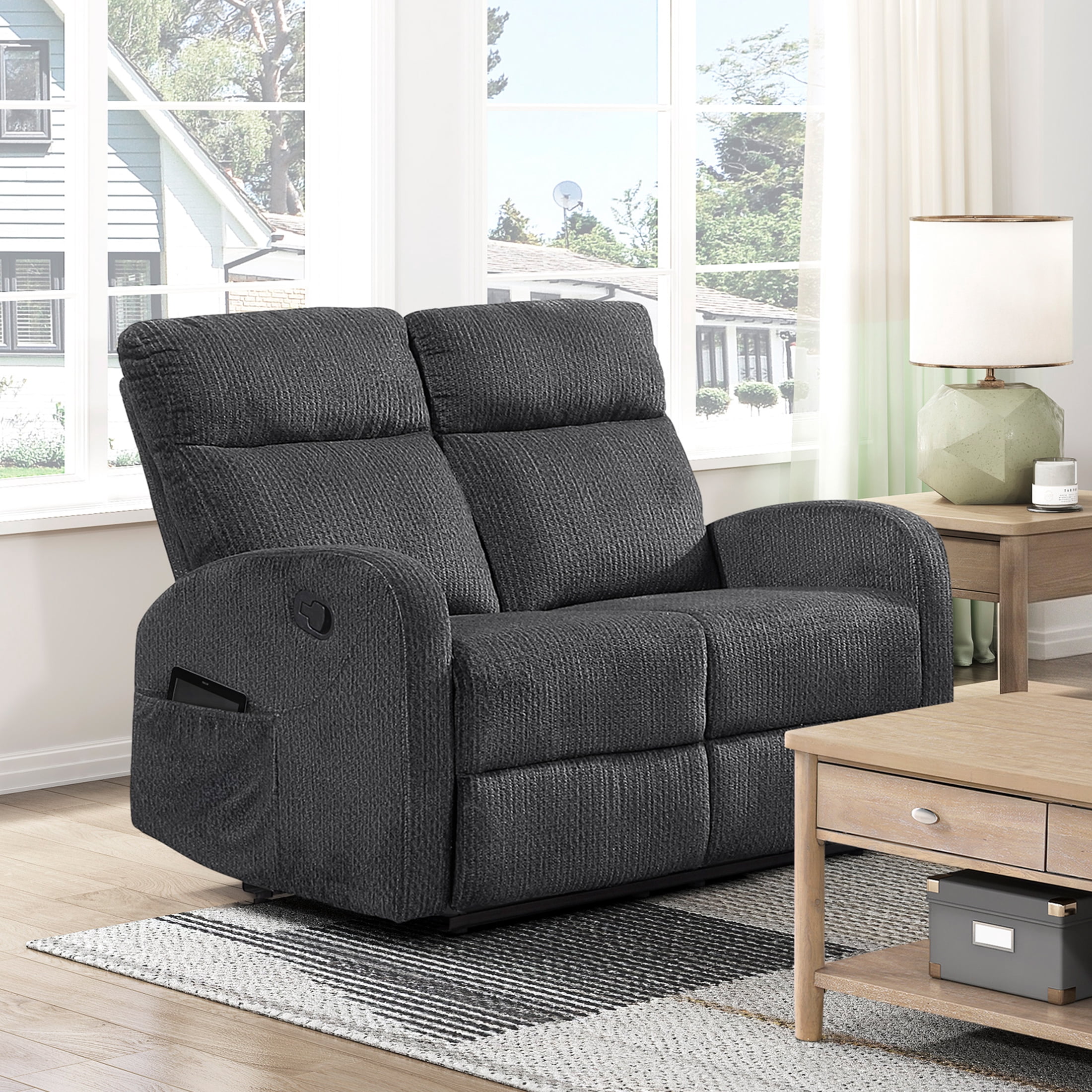 OakvillePark Brava Microfiber Double Reclining Loveseat, Dark Gray