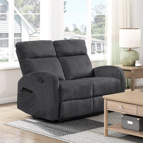 OakvillePark Brava Microfiber Double Reclining Loveseat, Dark Gray