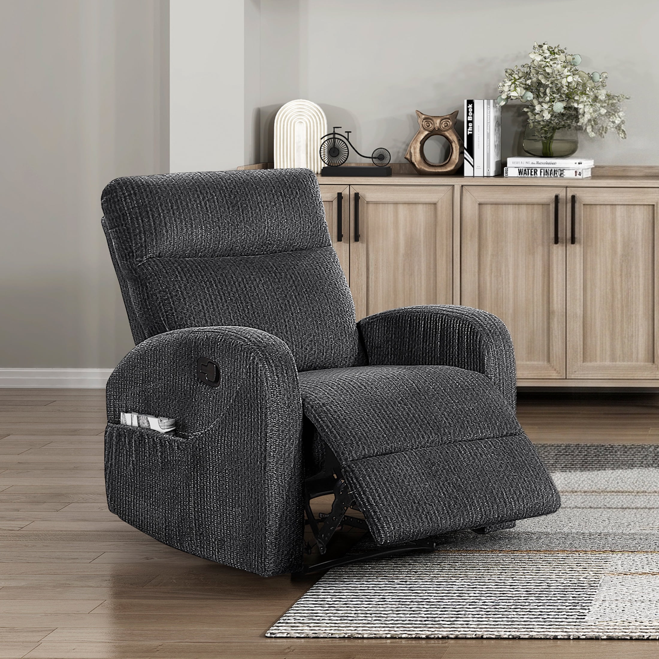 OakvillePark Brava Microfiber Manual Reclining Chair with Armrest Side Pocket, Dark Gray