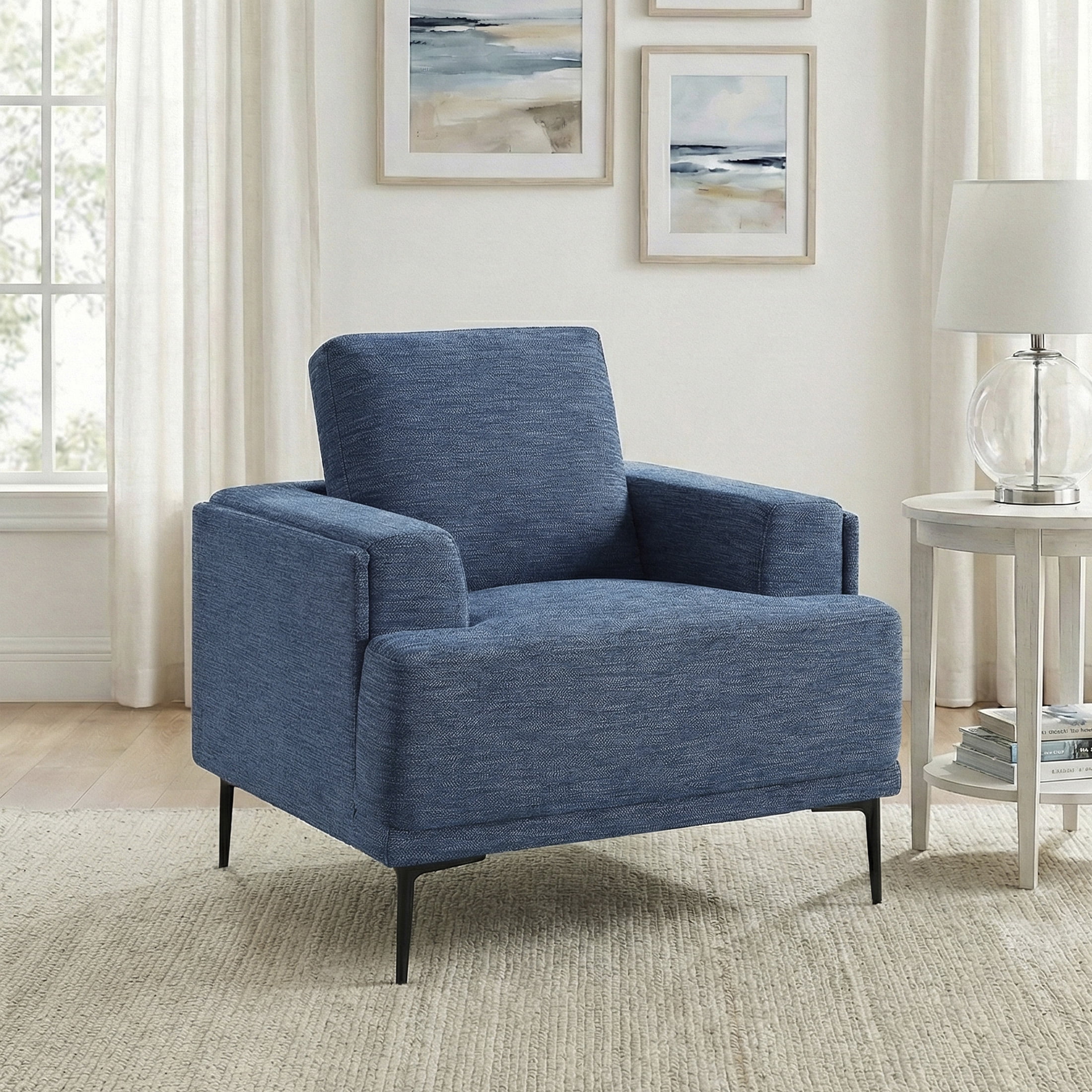 OakvillePark Bravelle Chenille Chair with Black Metal Legs, Blue