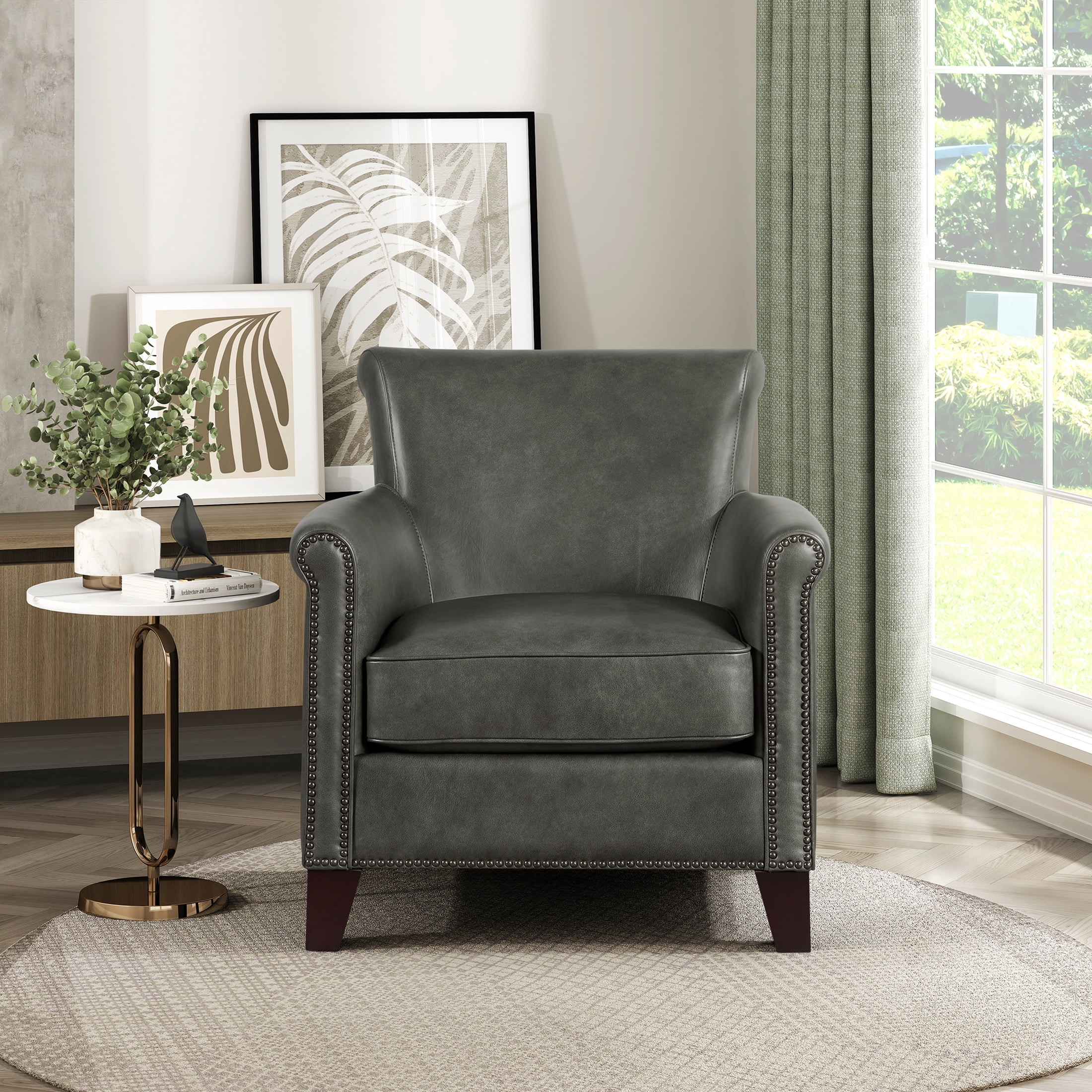 OakvillePark Brindlewood Leather Accent Chair, Gray