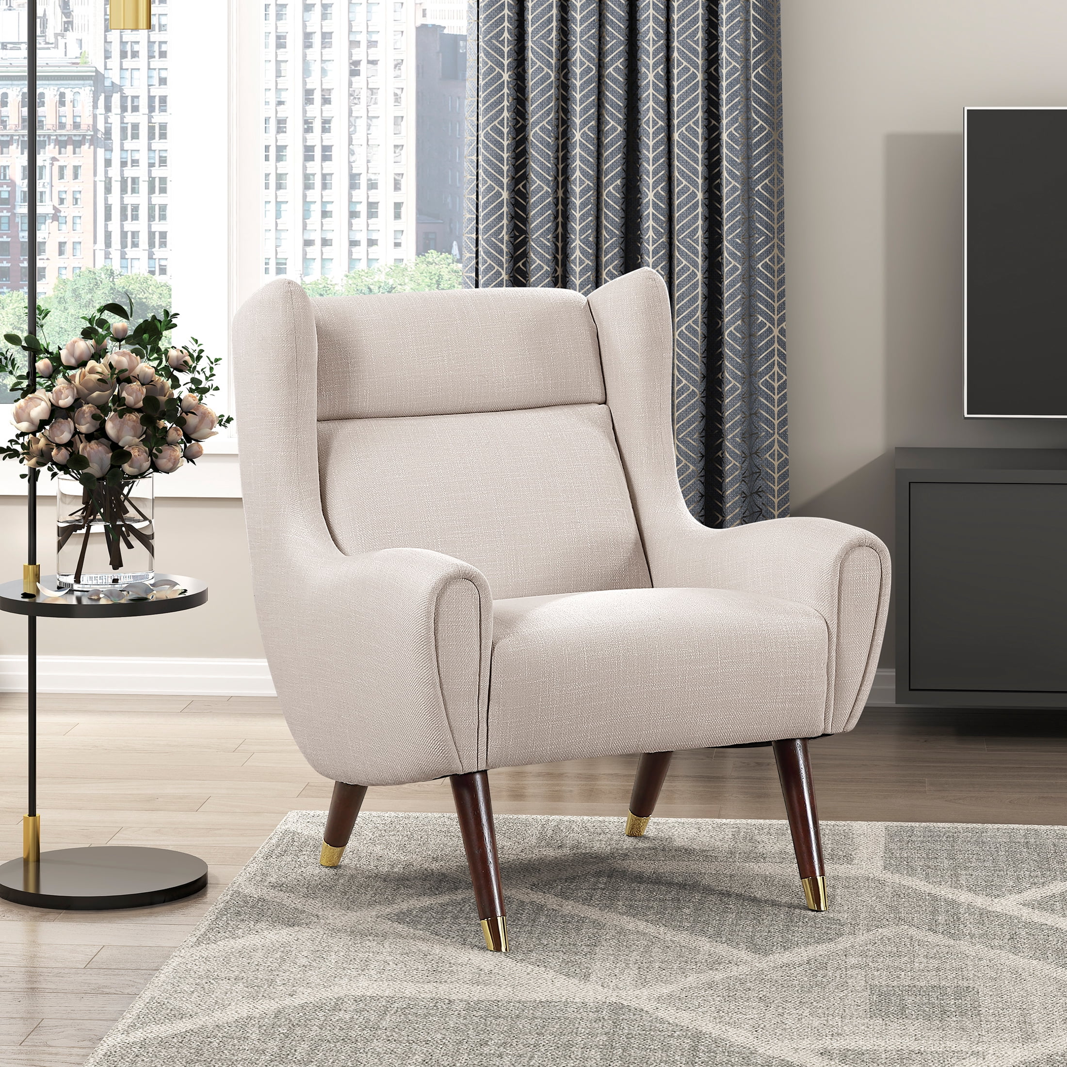 OakvillePark Calista Textured Fabric Wingback Accent Chair, Beige