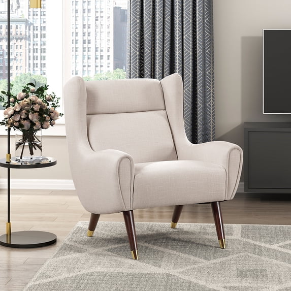 OakvillePark Calista Textured Fabric Wingback Accent Chair, Beige