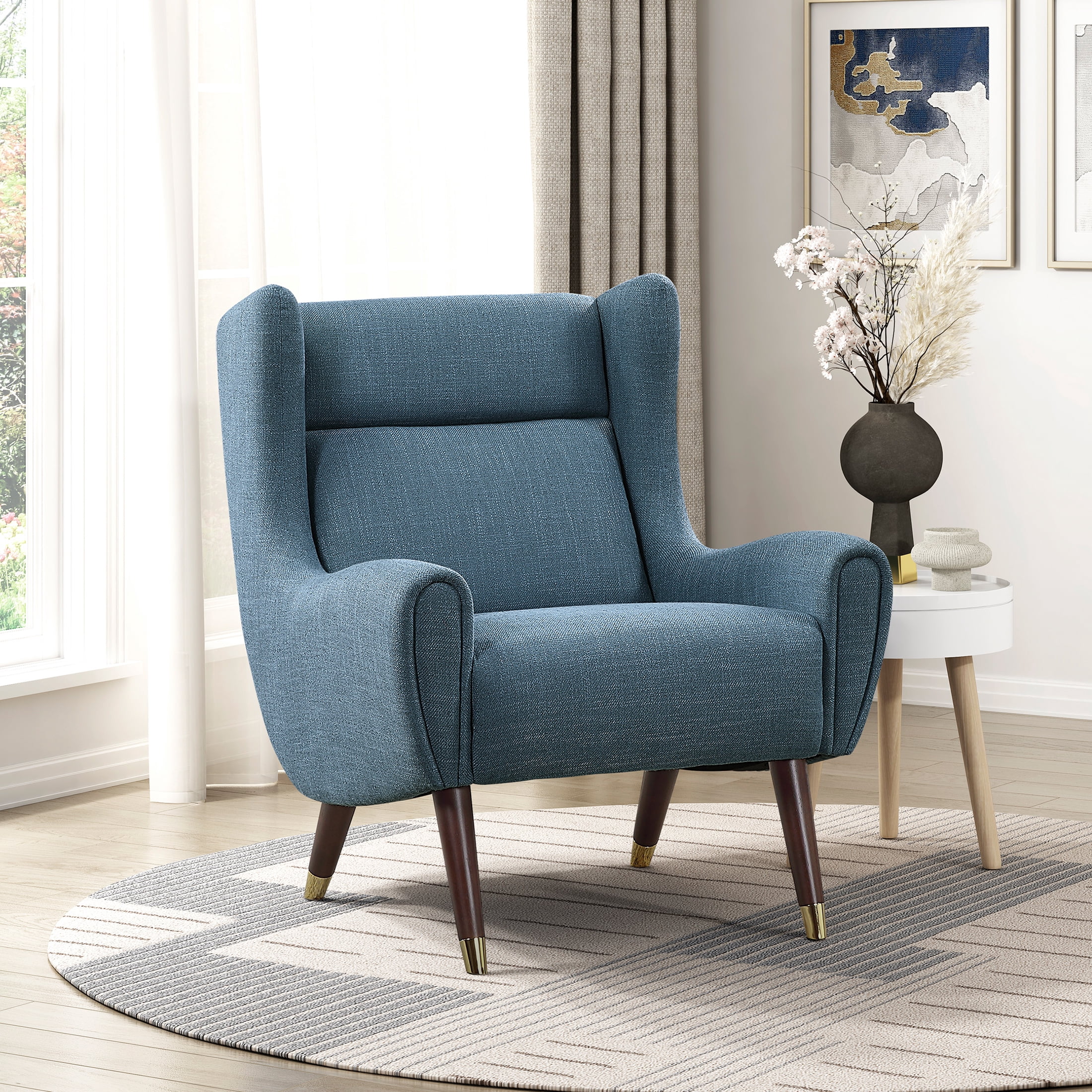 OakvillePark Calista Textured Fabric Wingback Accent Chair, Blue