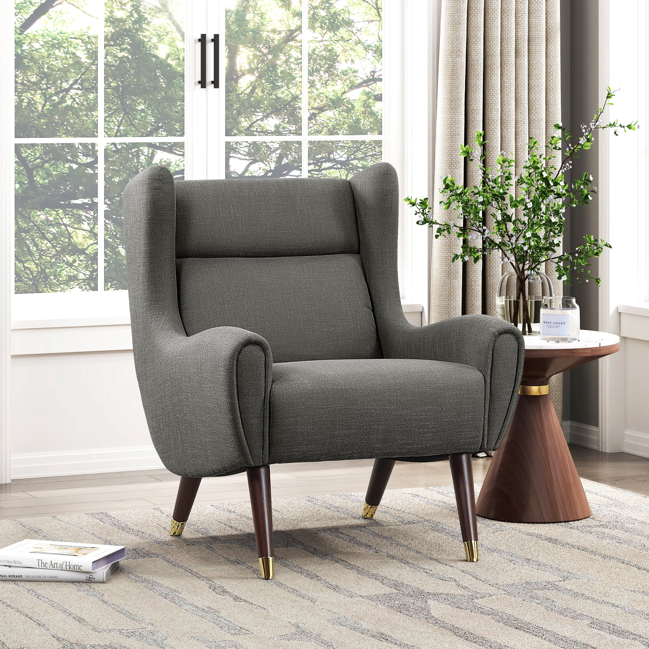 OakvillePark Calista Textured Fabric Wingback Accent Chair, Dark Gray