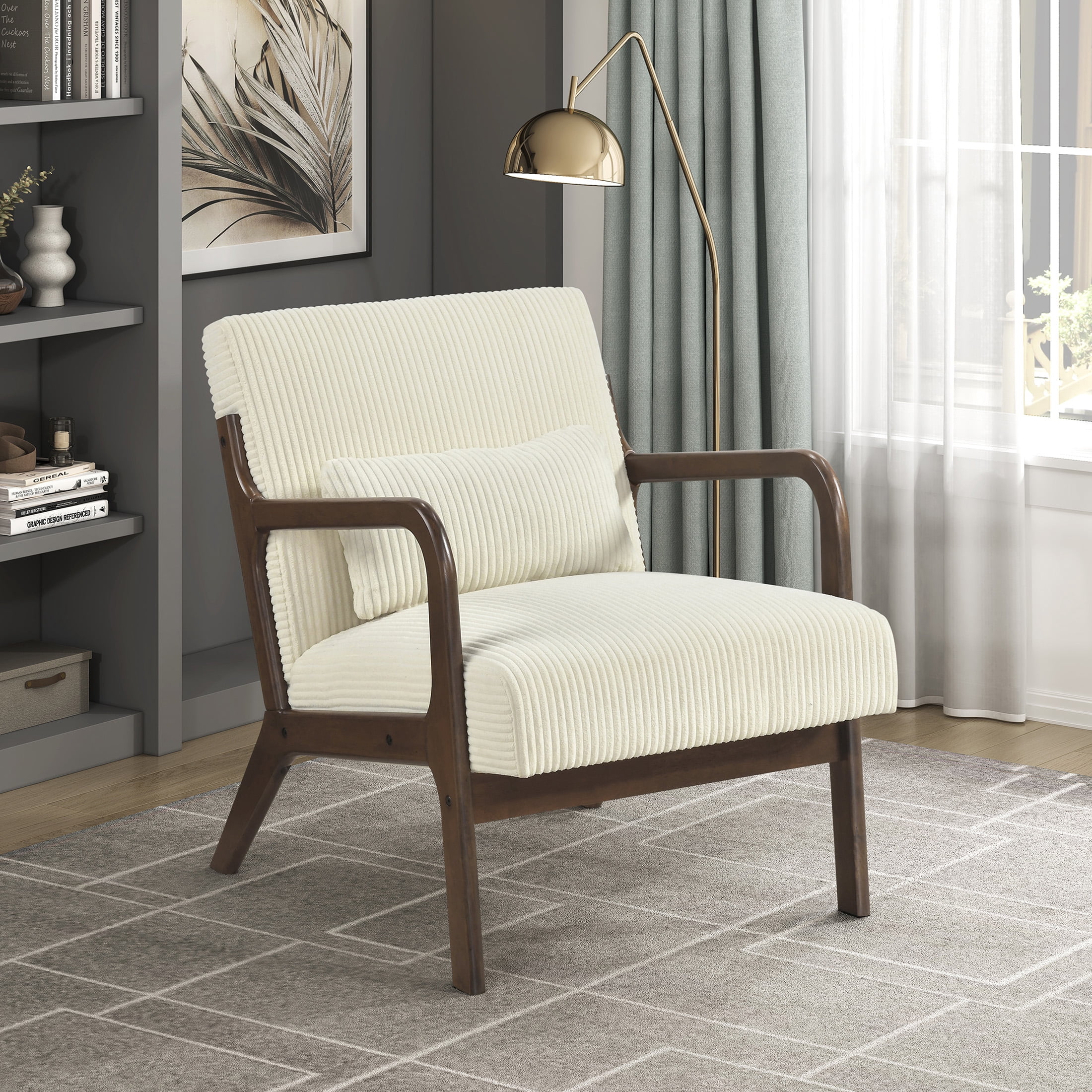 OakvillePark Cavano Wood Frame Corduroy Accent Chair, Beige