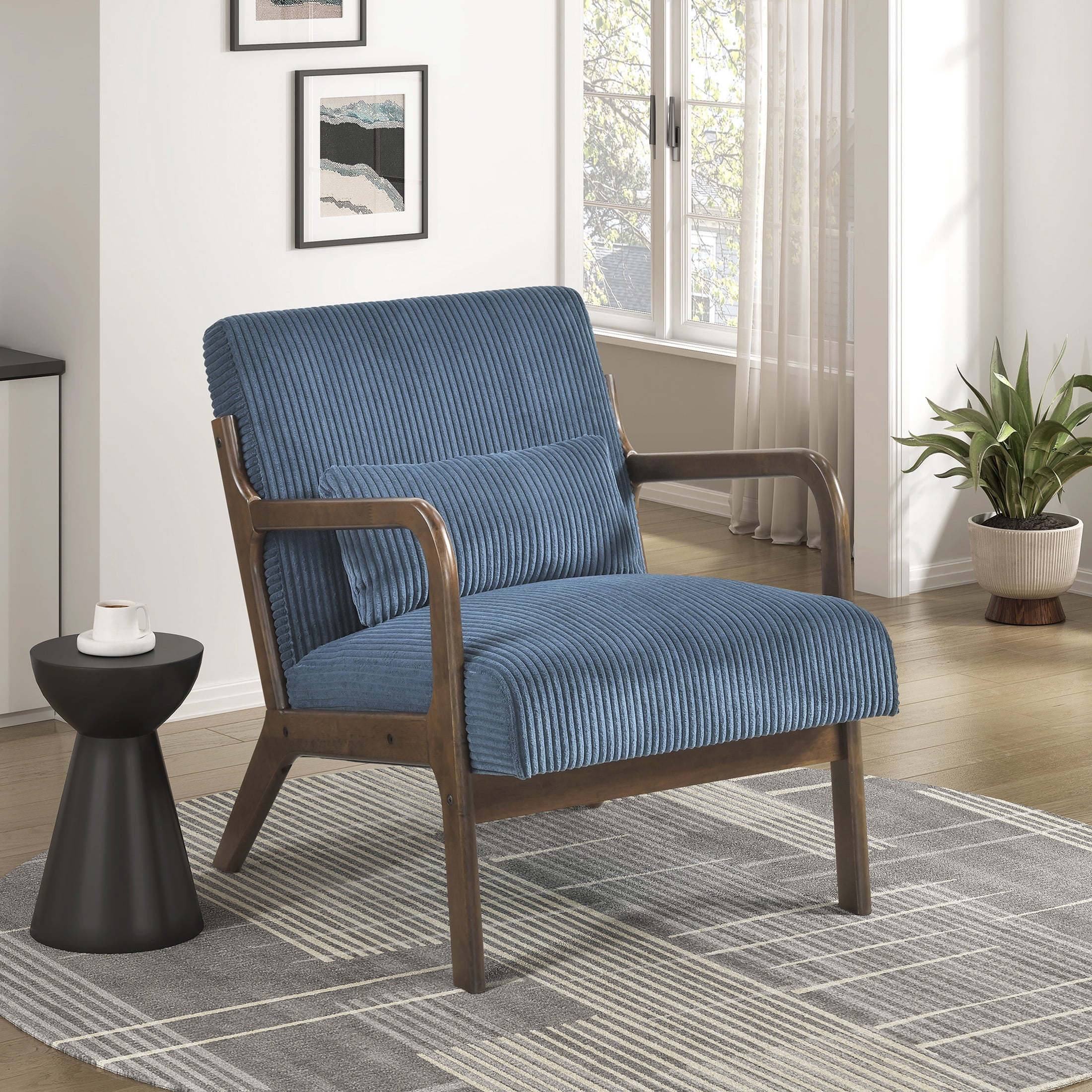 OakvillePark Cavano Wood Frame Corduroy Accent Chair, Blue