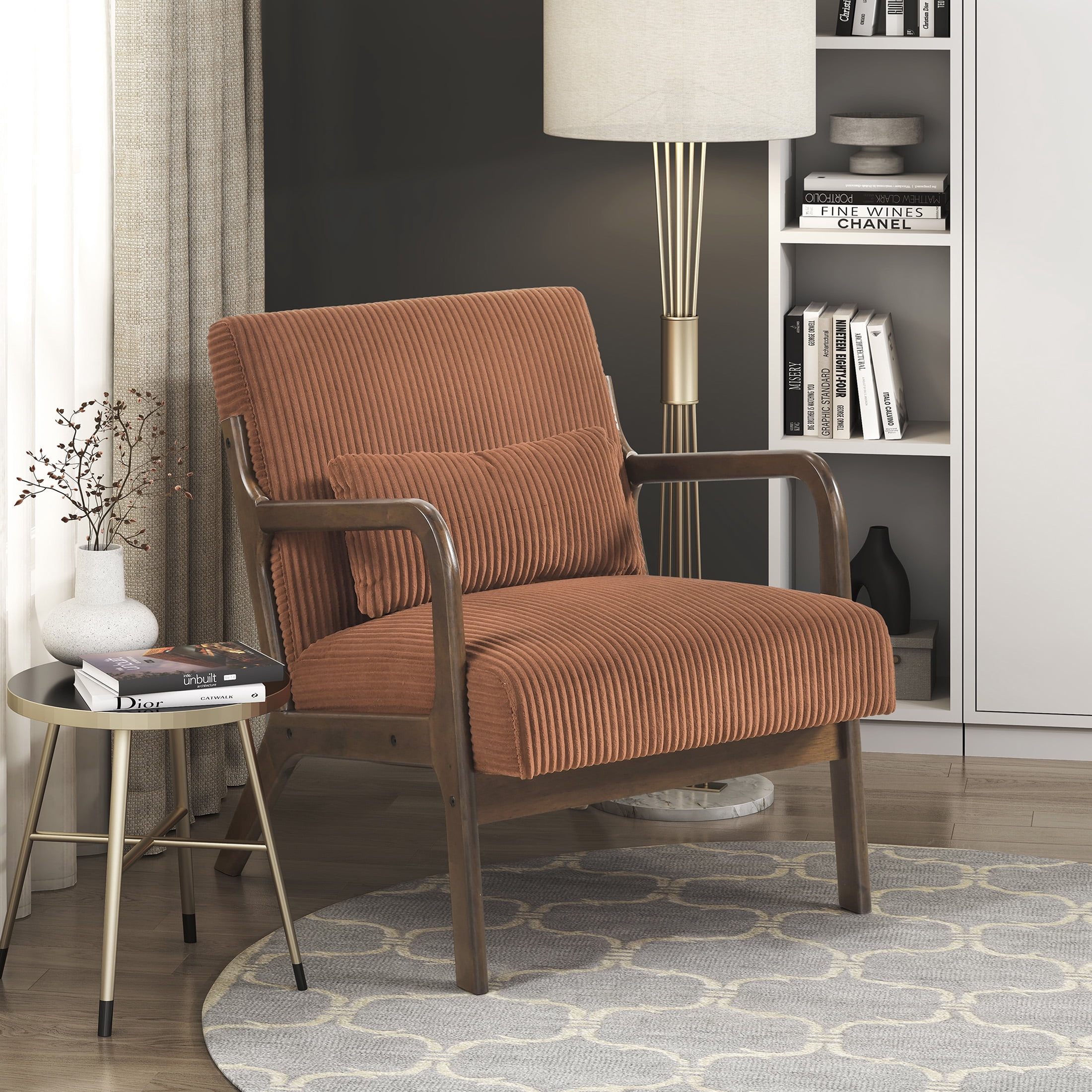 OakvillePark Cavano Wood Frame Corduroy Accent Chair, Orange