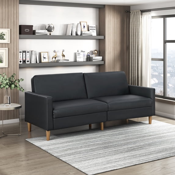 OakvillePark Cedarsong Faux Leather Convertible Sofa Bed, Black