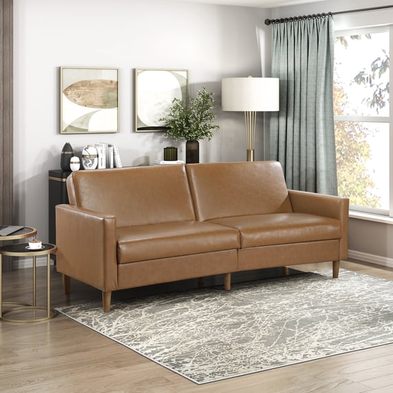 OakvillePark Cedarsong Faux Leather Convertible Sofa Bed, Camel