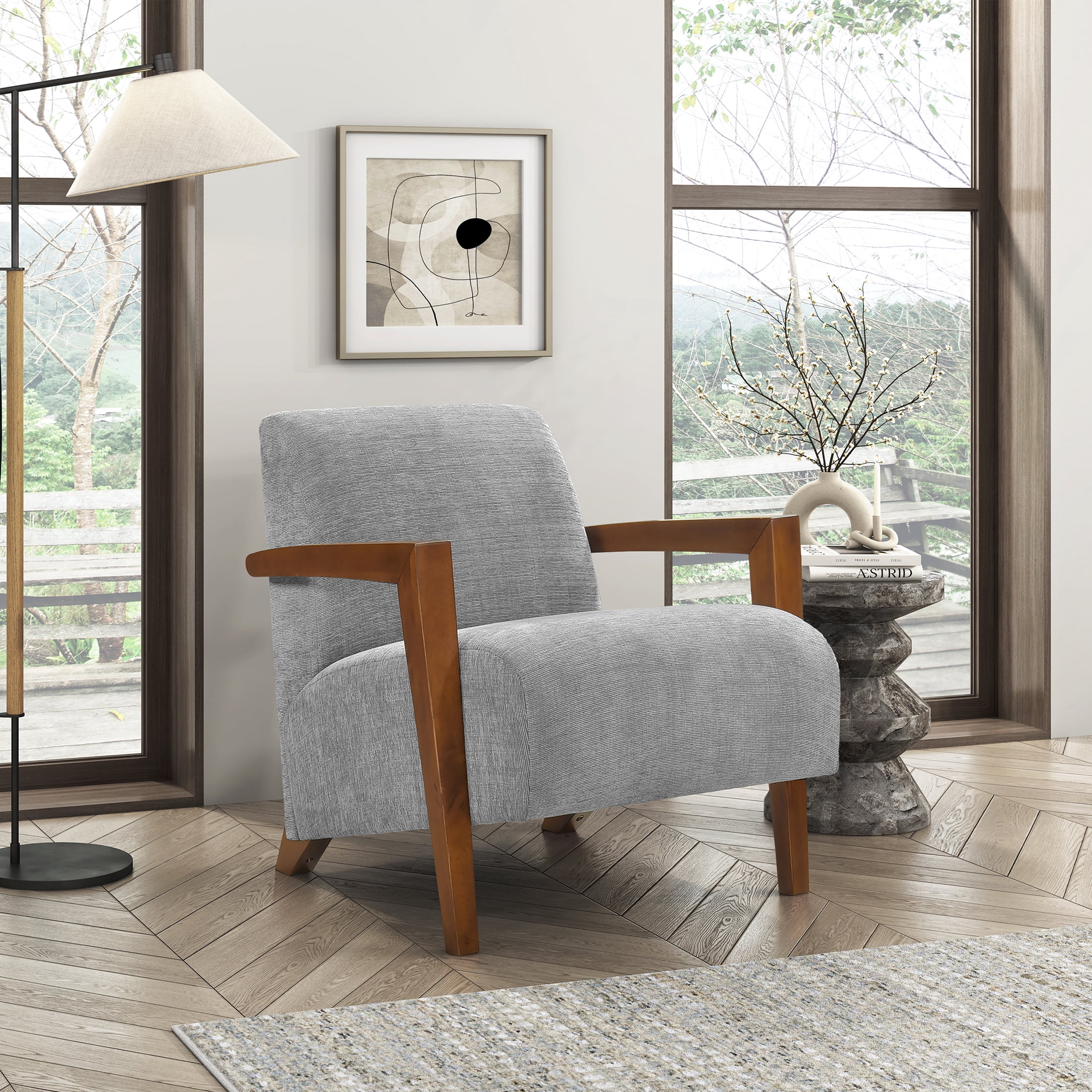 OakvillePark Cindervale Chenille Accent Chair, Gray/Chestnut Wood