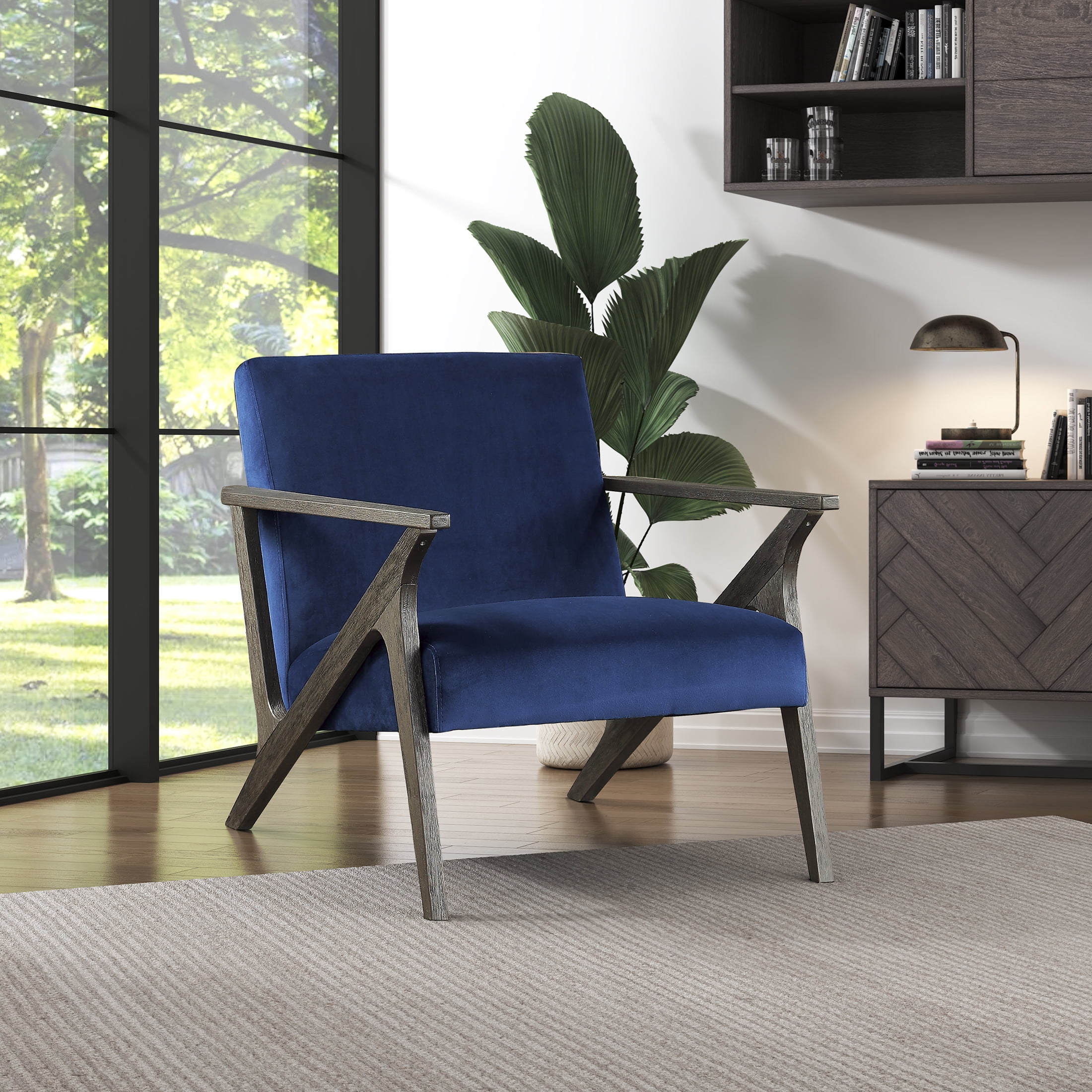 OakvillePark Columbia Velvet Fabric Upholstered Accent Chair, Navy Blue