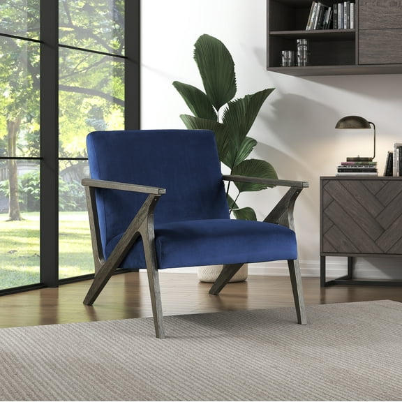 OakvillePark Columbia Velvet Fabric Upholstered Accent Chair, Navy Blue