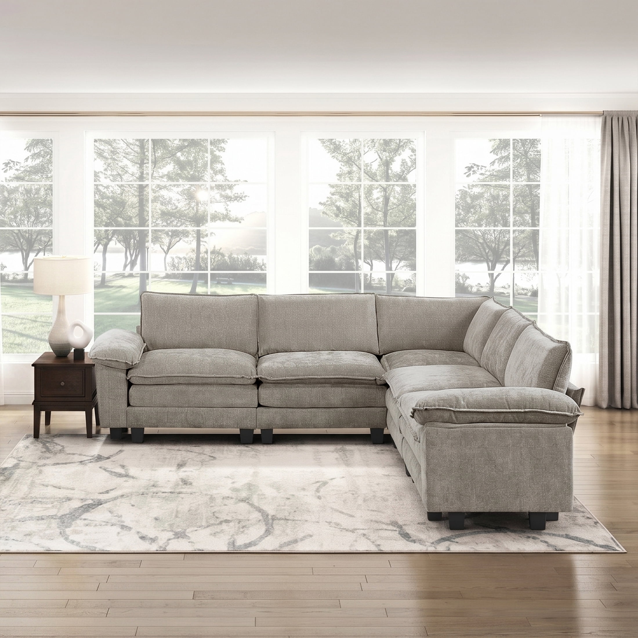 OakvillePark Corvan Chenille 5-Piece L-Shaped Modular Sectional, Dark Pewter