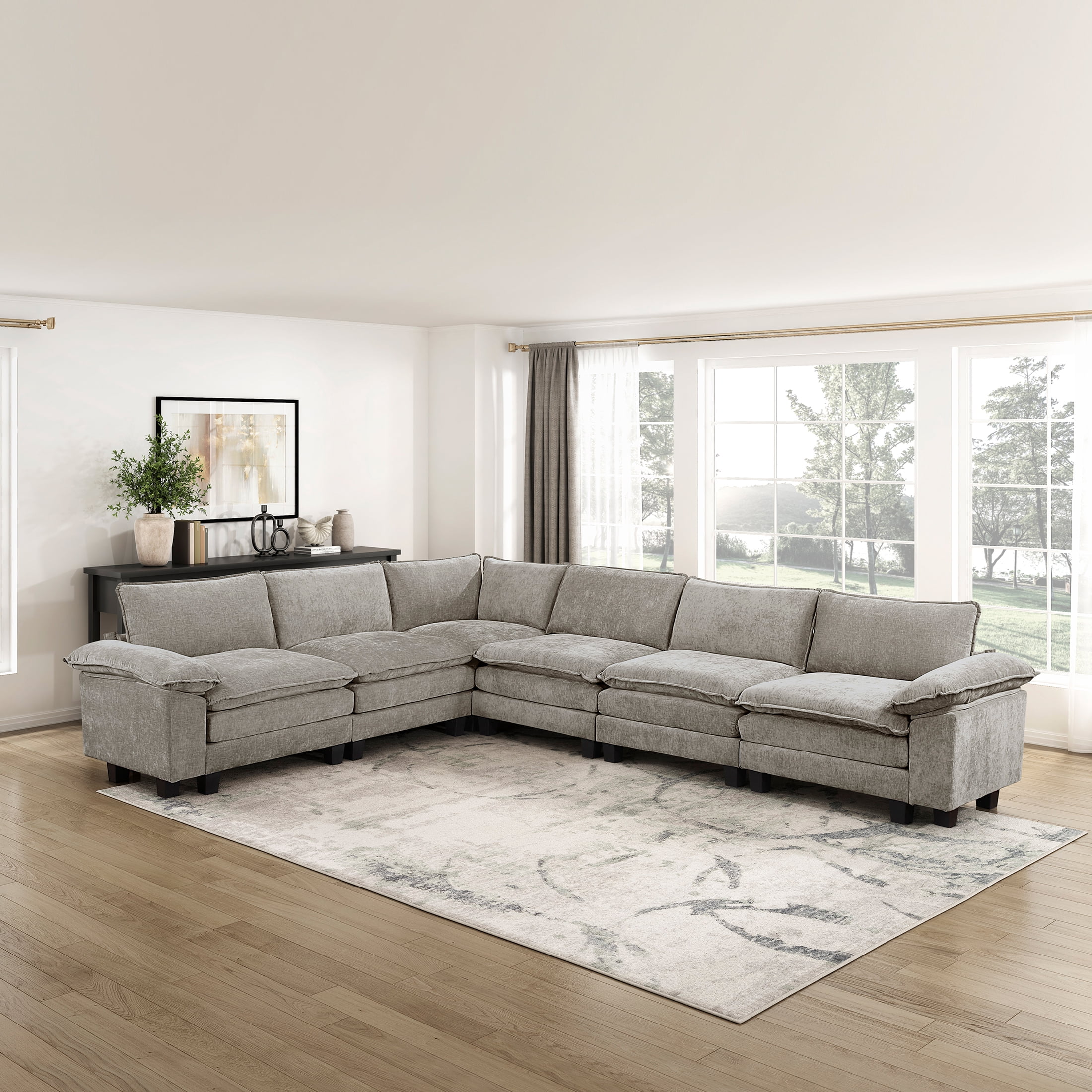 OakvillePark Corvan Chenille 6-Piece L-Shaped Modular Sectional, Dark Pewter